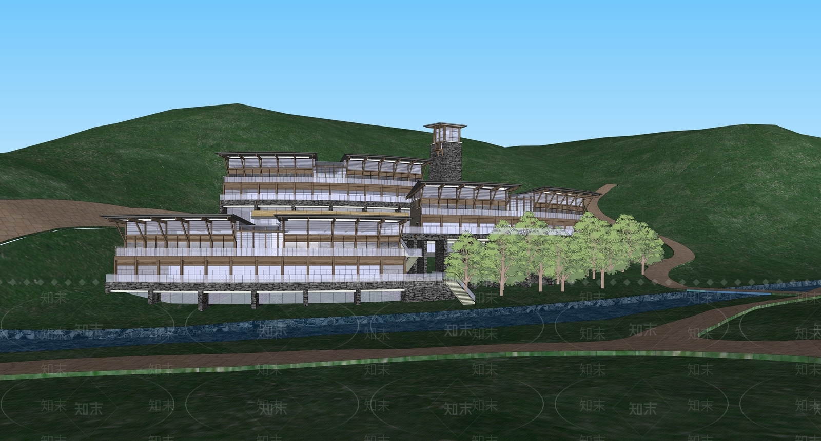 现代美丽乡村SU模型下载【ID:1129041165】