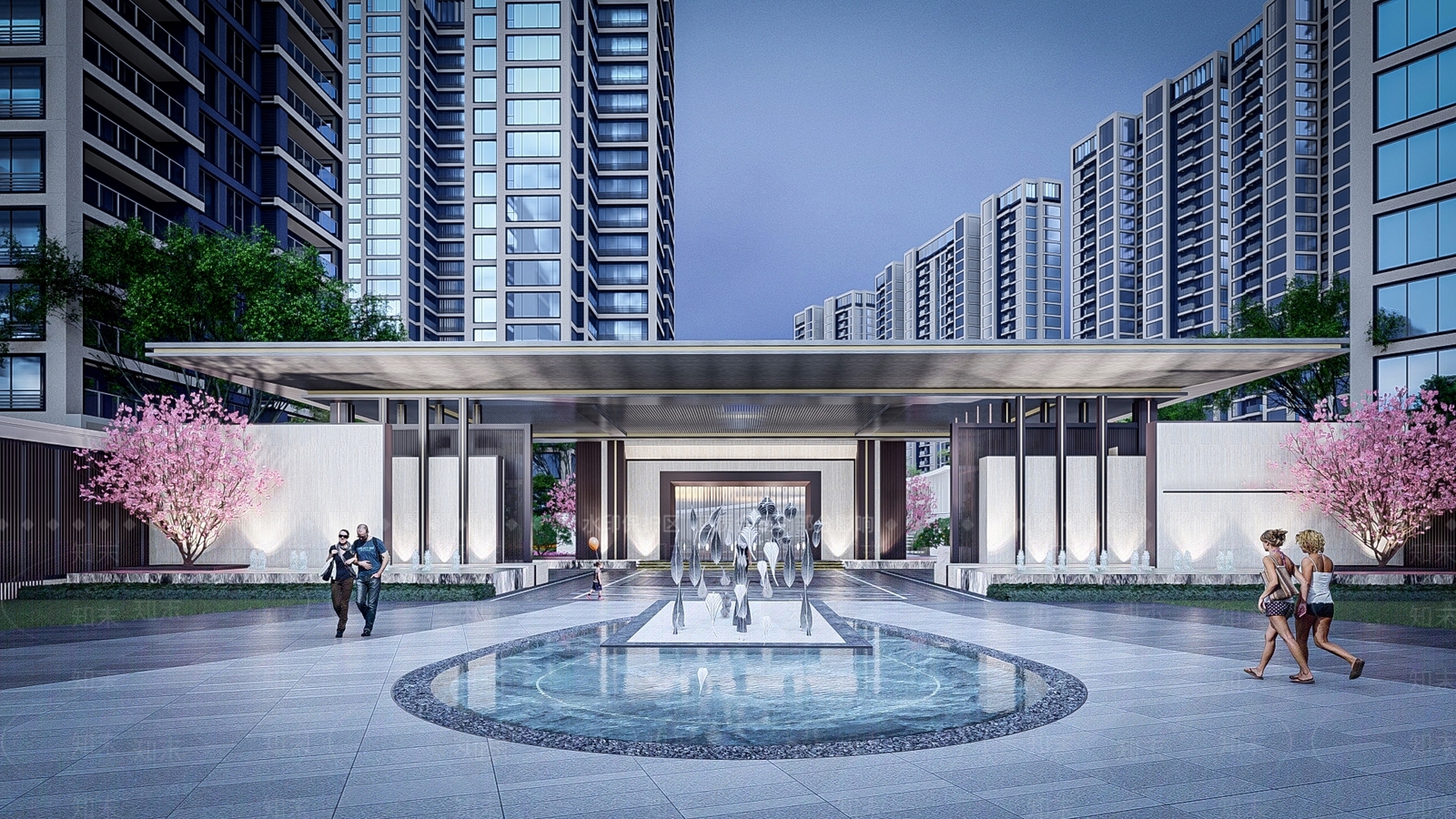 现代小区景观SU模型下载【ID:1129047038】