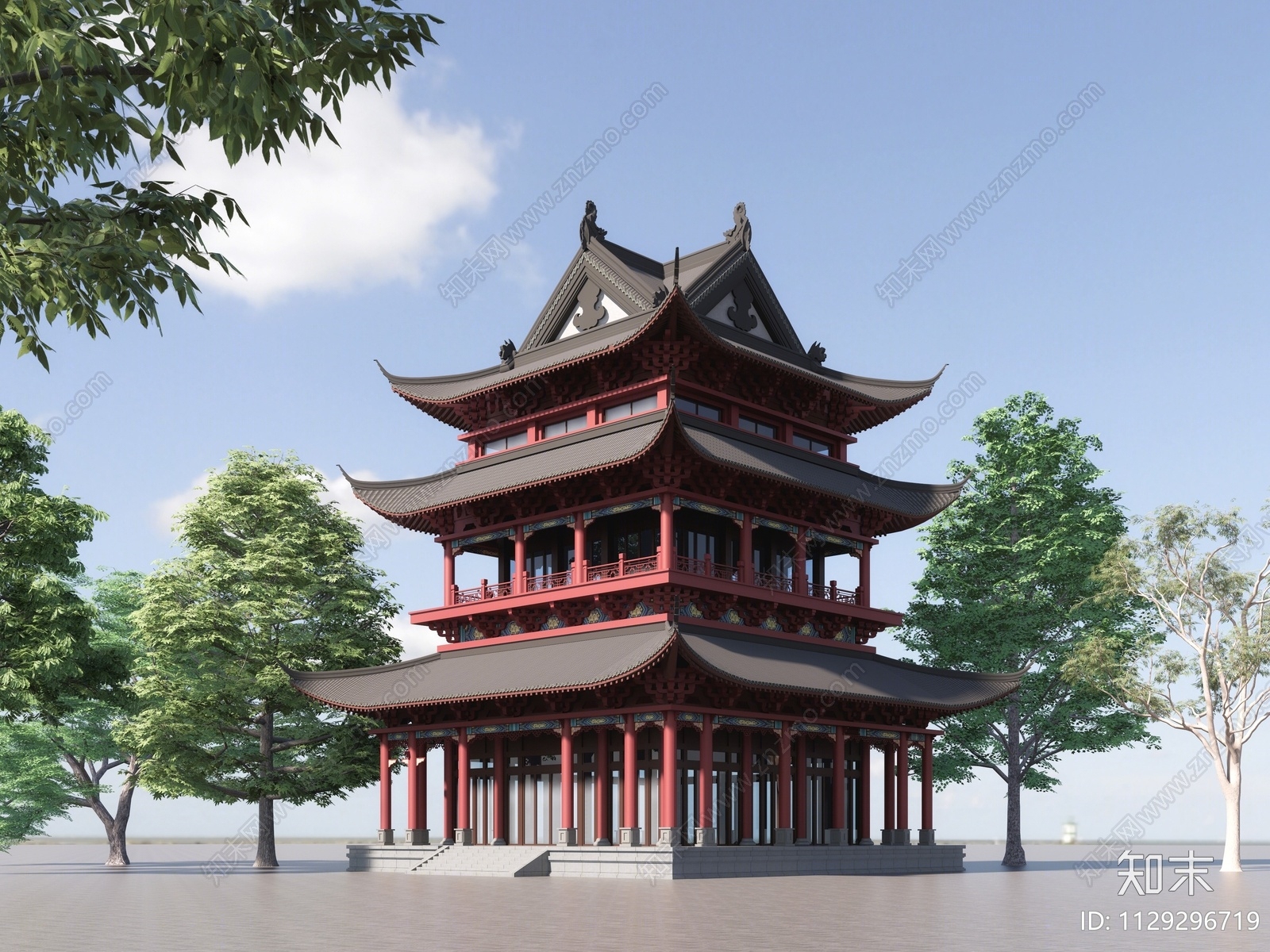 中式仿古建筑SU模型下载【ID:1129296719】