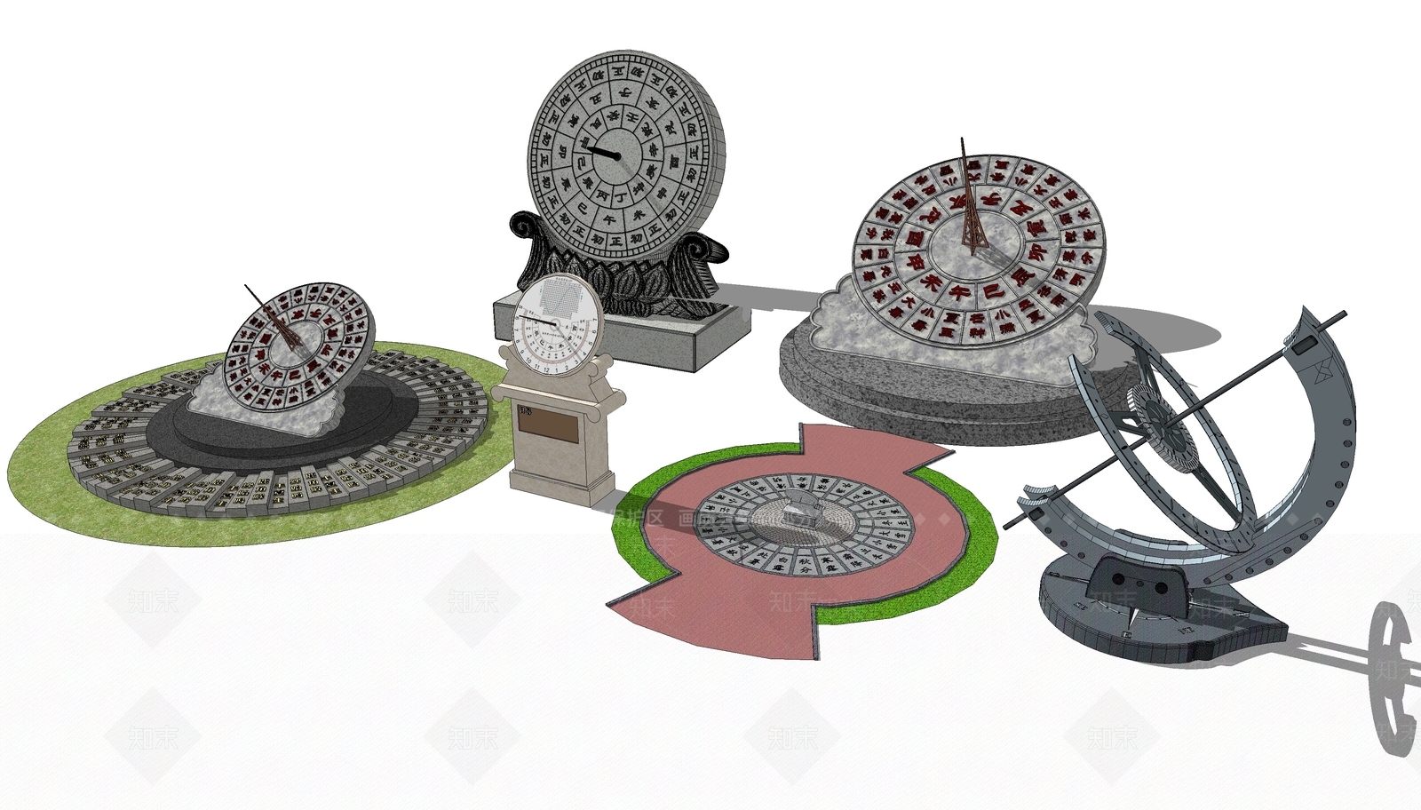 中式农耕雕塑SU模型下载【ID:1129050585】