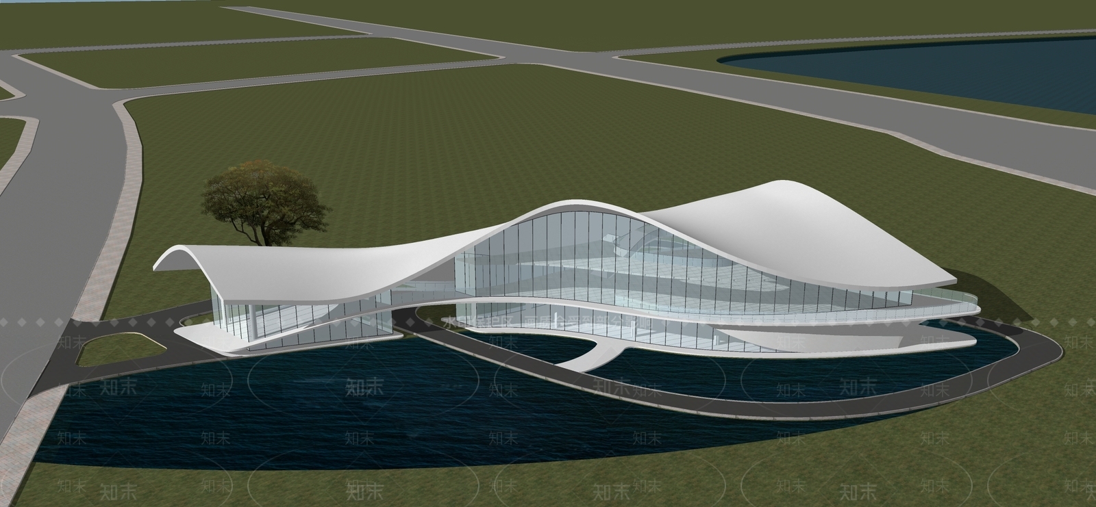 现代展览馆建筑SU模型下载【ID:1129051530】