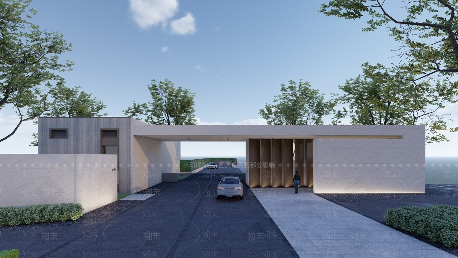 现代居住区入口门楼SU模型下载【ID:1129066727】