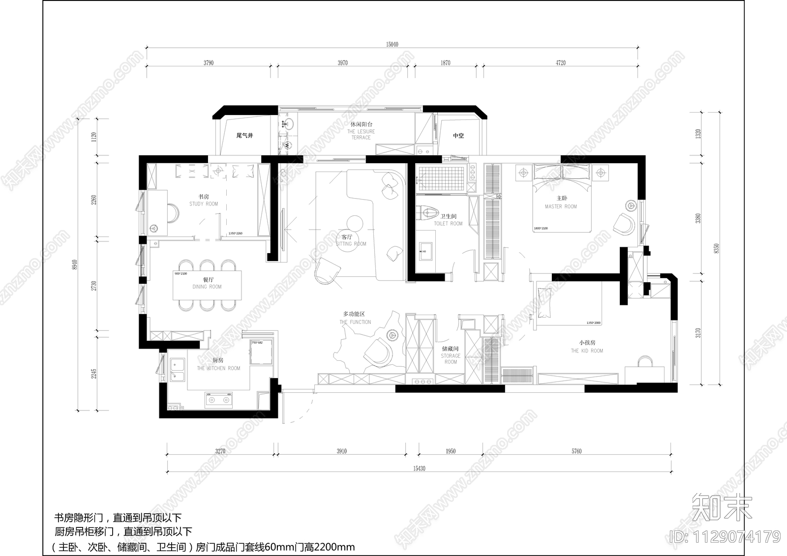 家居大平层cad施工图下载【ID:1129074179】