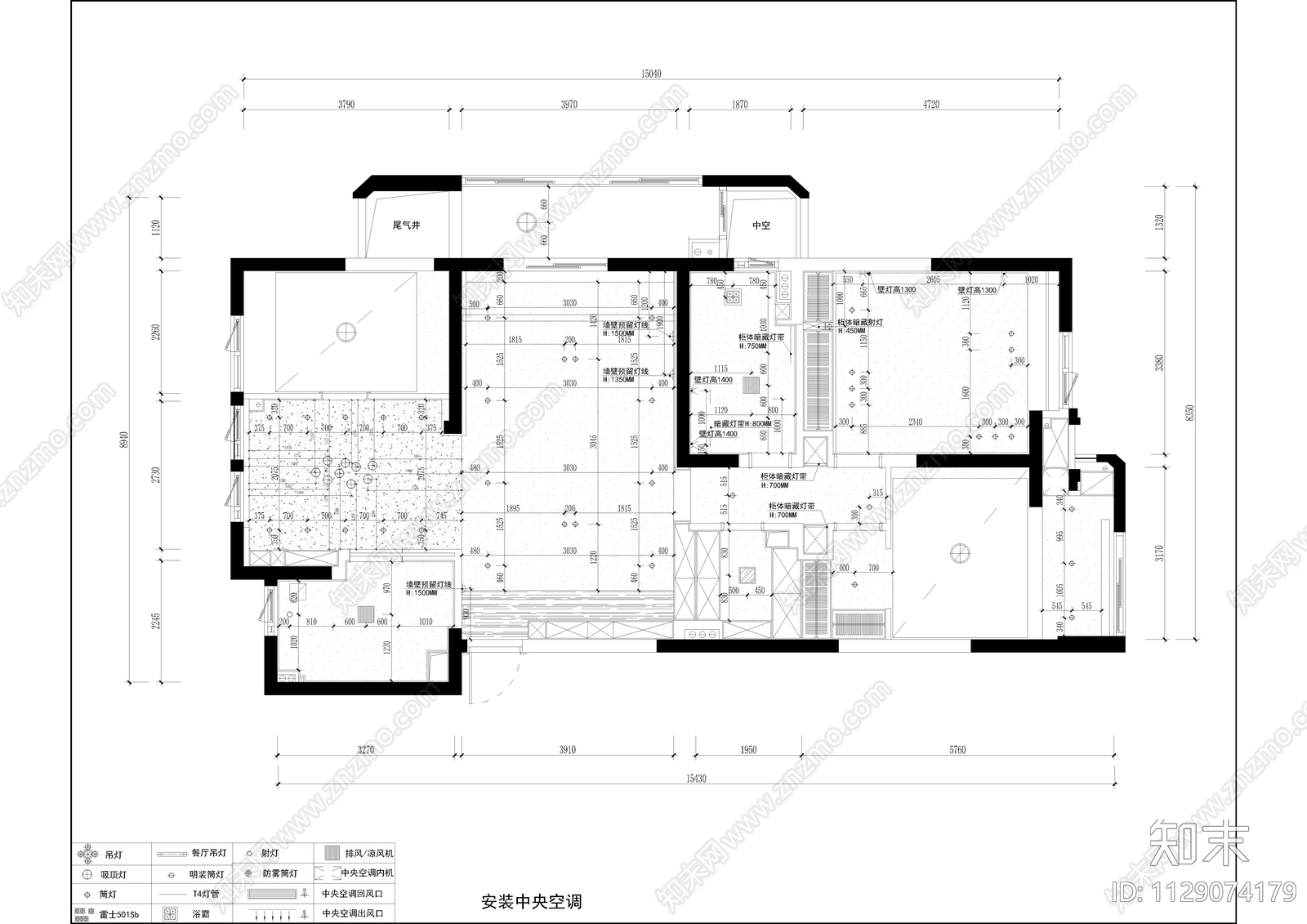 家居大平层cad施工图下载【ID:1129074179】