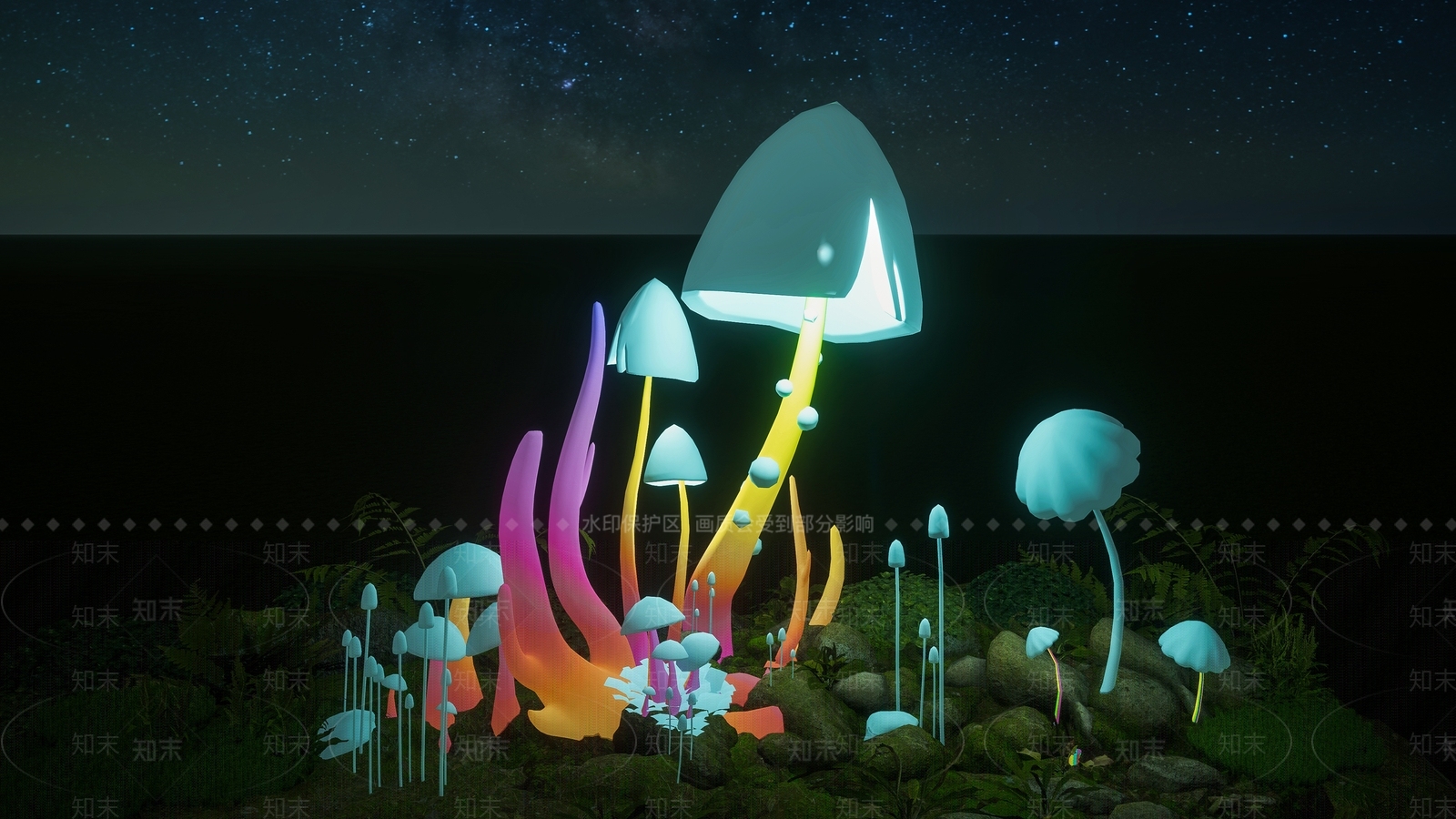 现代蘑菇雕塑小品SU模型下载【ID:1129074644】