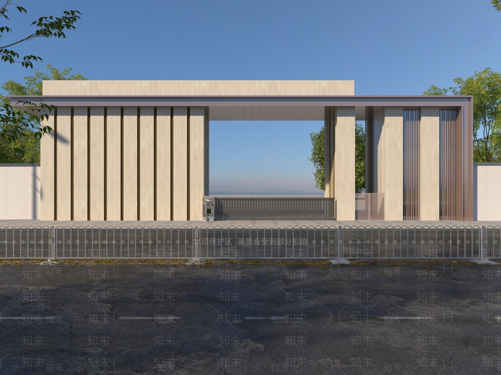 现代学校入口大门3D模型下载【ID:1129077090】