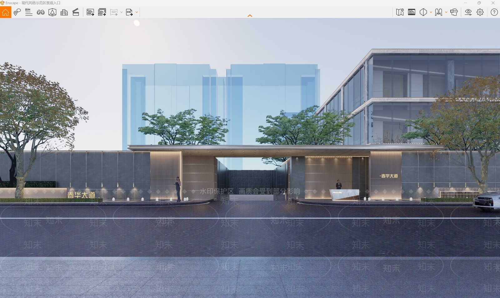 现代风格景观入口大门SU模型下载【ID:1129077256】