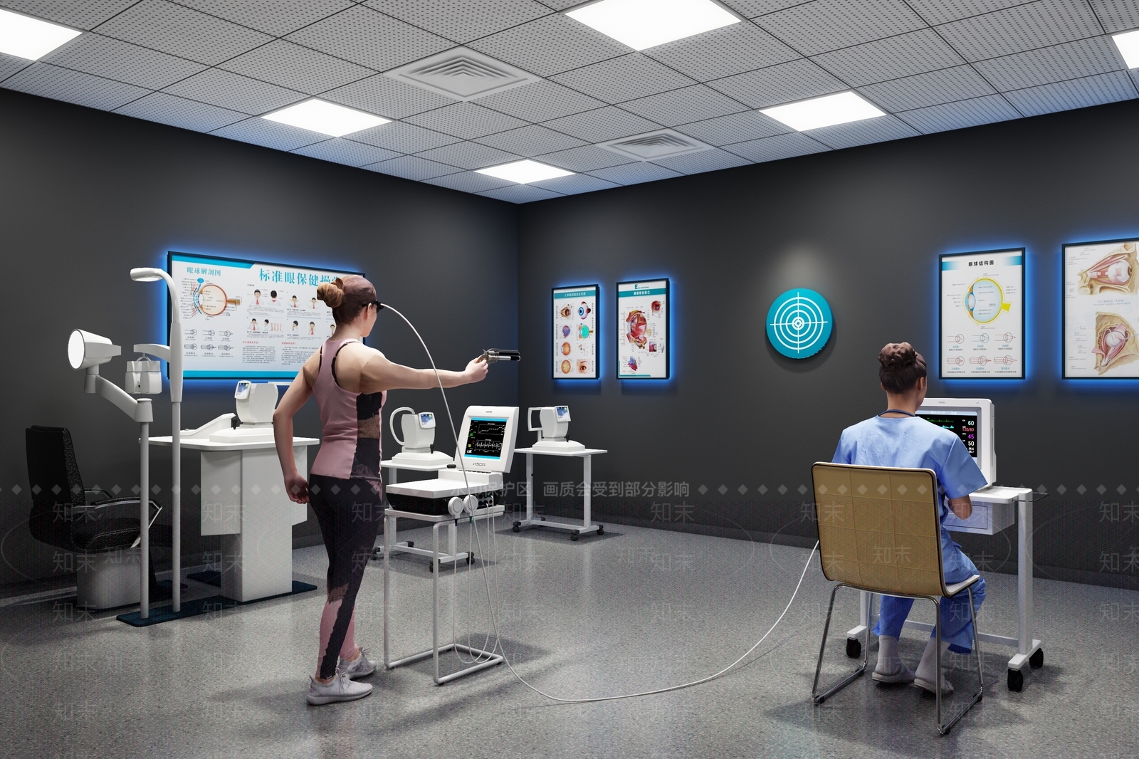 现代医疗视力测试射击室3D模型下载【ID:1129100301】