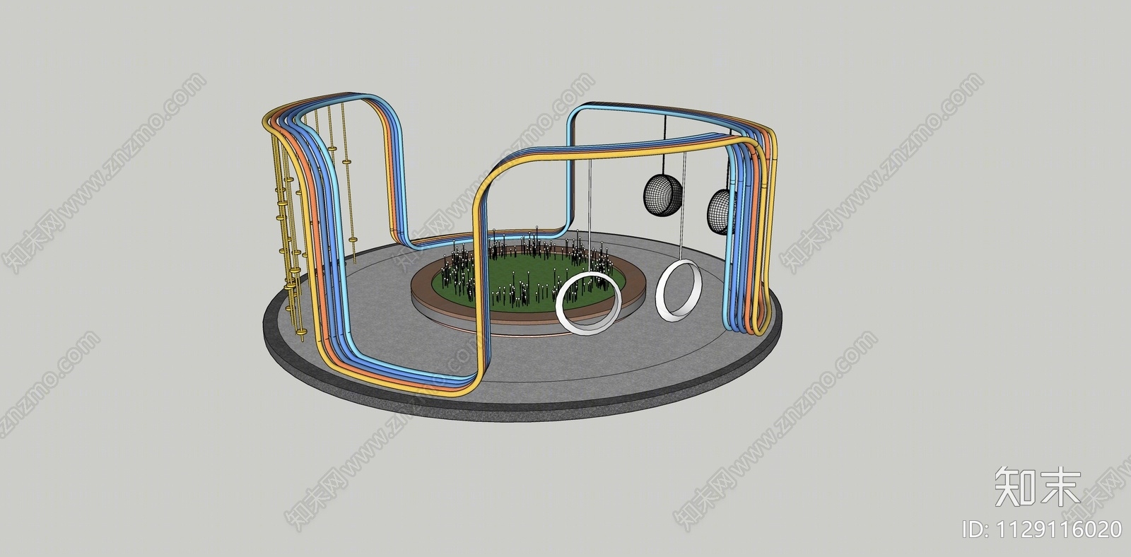 现代圆形儿童活动设施SU模型下载【ID:1129116020】