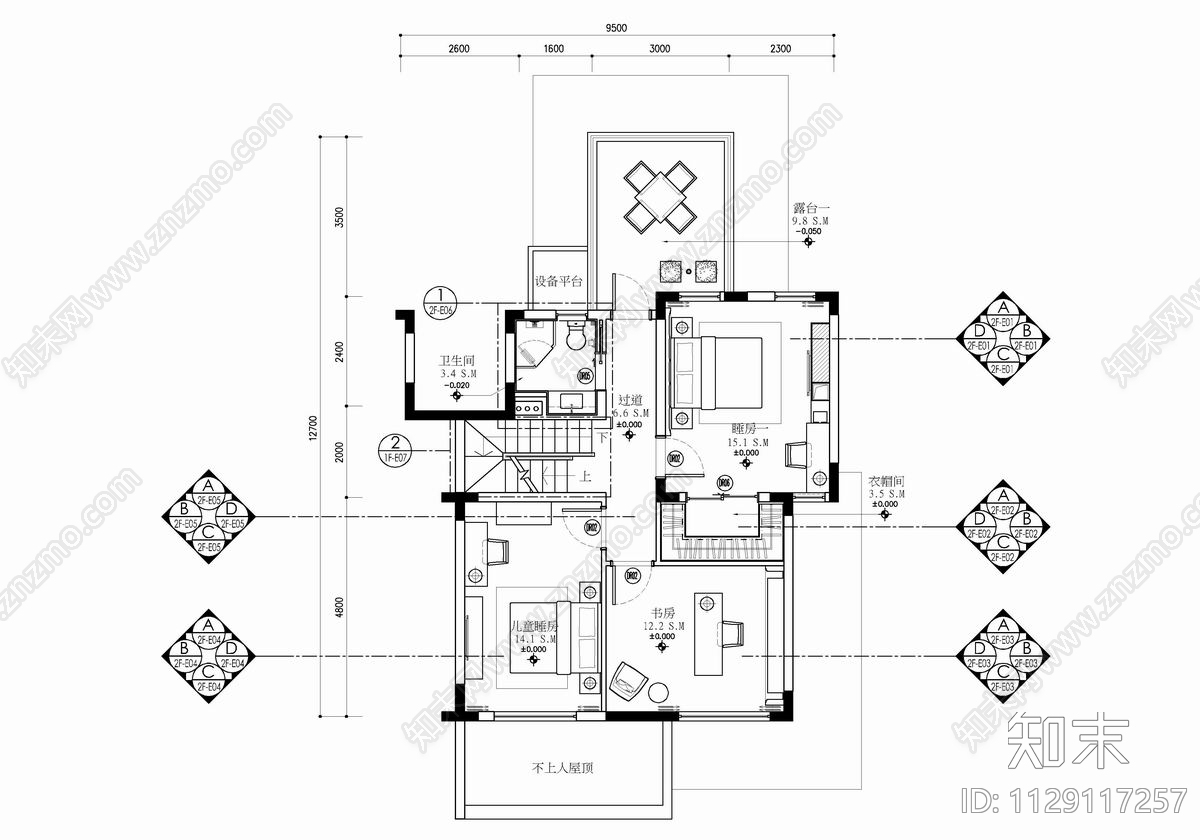 三层上叠别墅cad施工图下载【ID:1129117257】