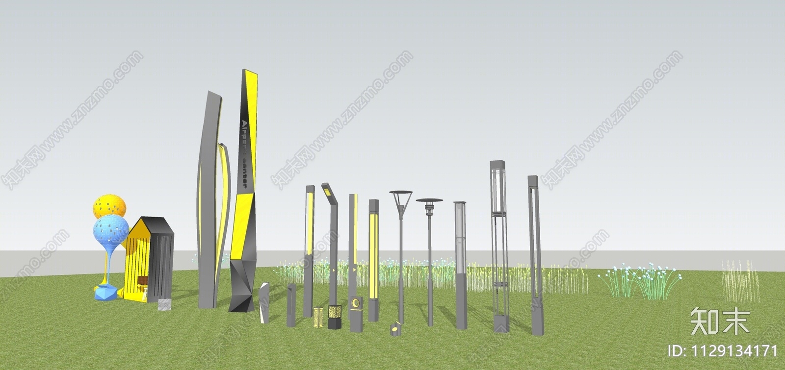 现代景观灯SU模型下载【ID:1129134171】