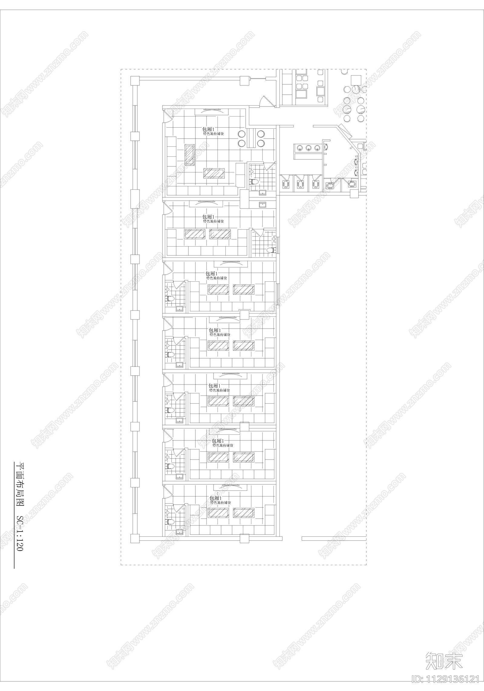 烧烤店cad施工图下载【ID:1129136121】