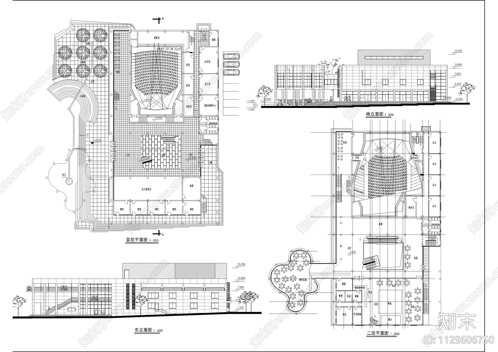 电影院平立面图cad施工图下载【ID:1129606750】