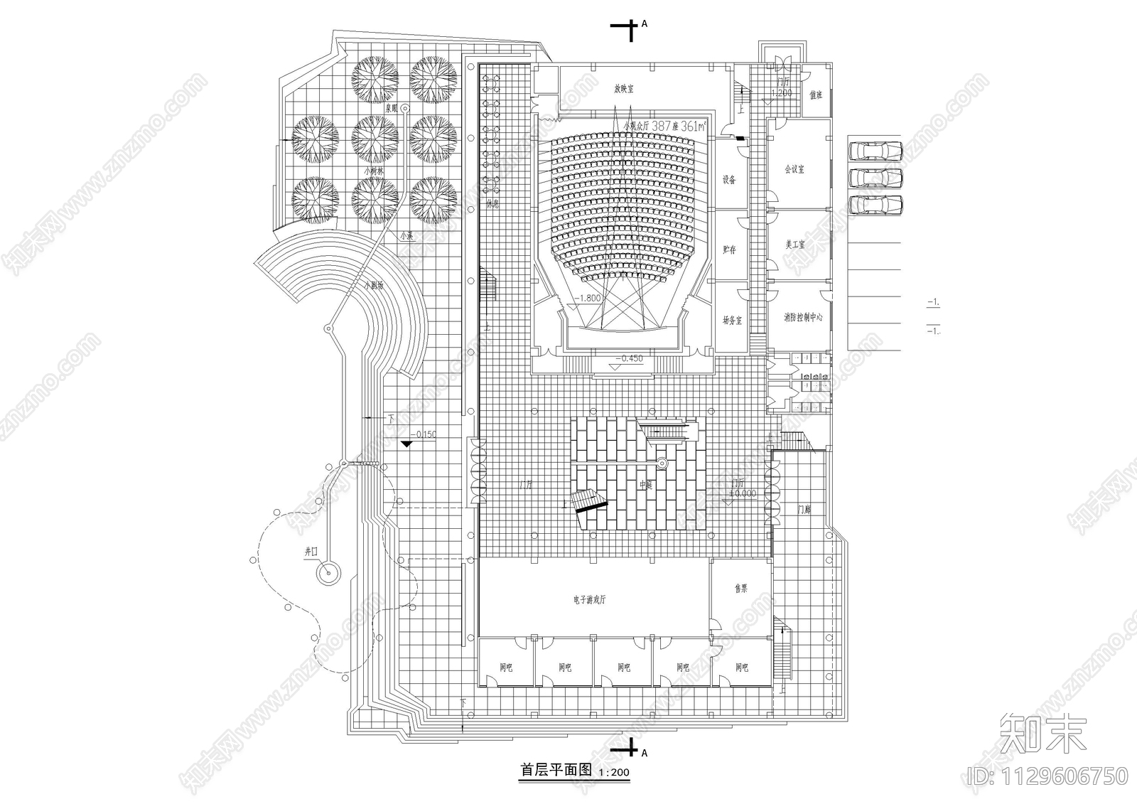 电影院平立面图cad施工图下载【ID:1129606750】