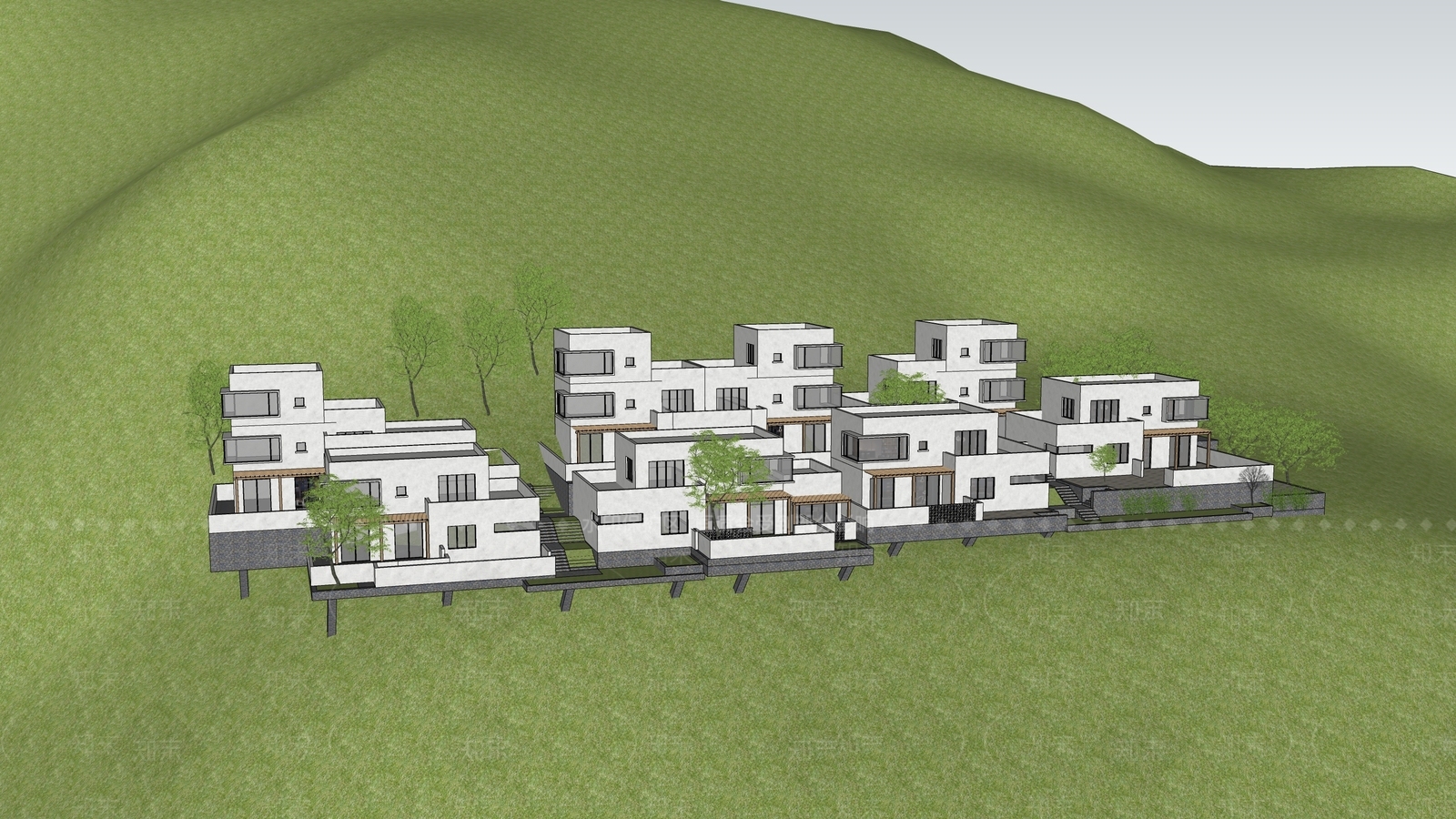 现代民宿建筑SU模型下载【ID:1129146129】