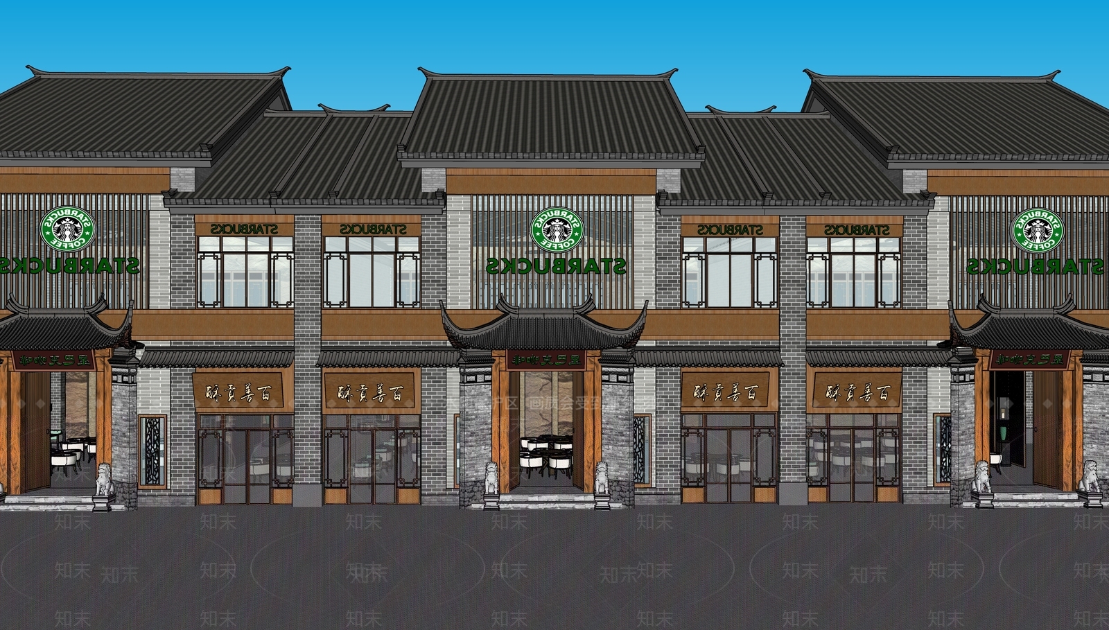 新中式商业街SU模型下载【ID:1129155418】