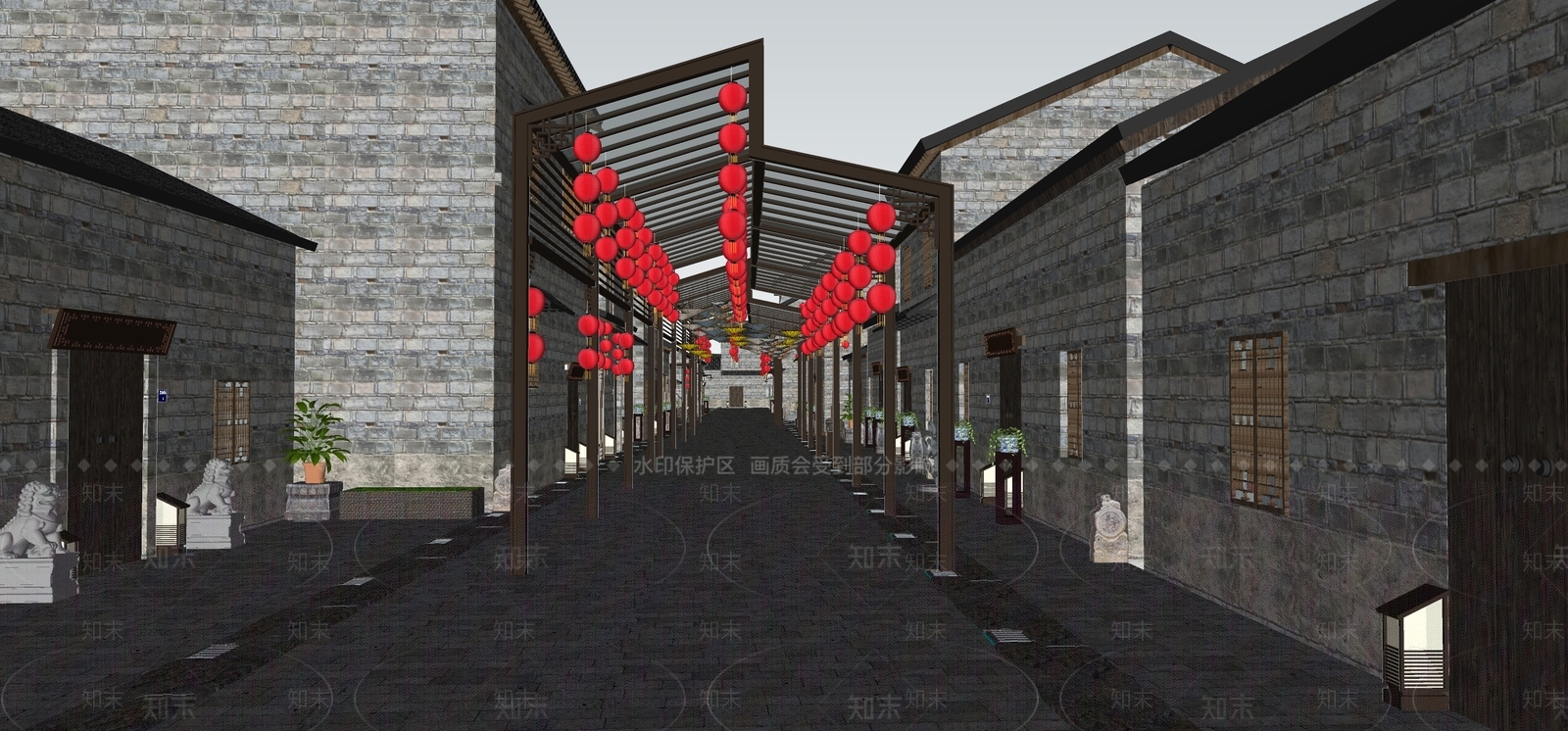 中式仿古商业街SU模型下载【ID:1129155787】