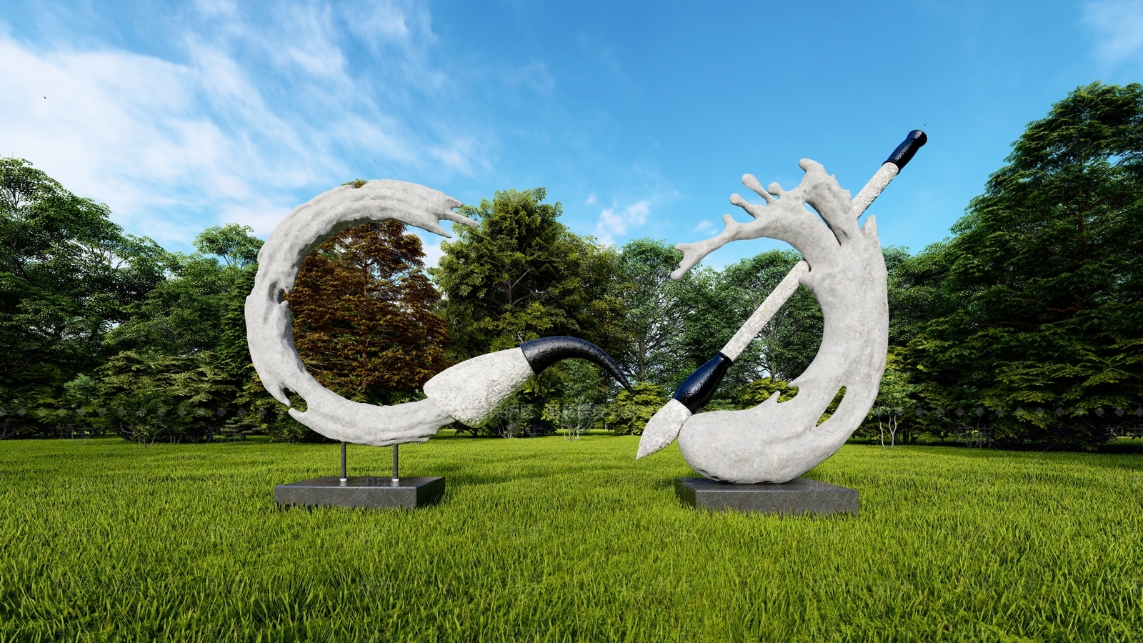 现代水墨毛笔雕塑小品SU模型下载【ID:1129157312】