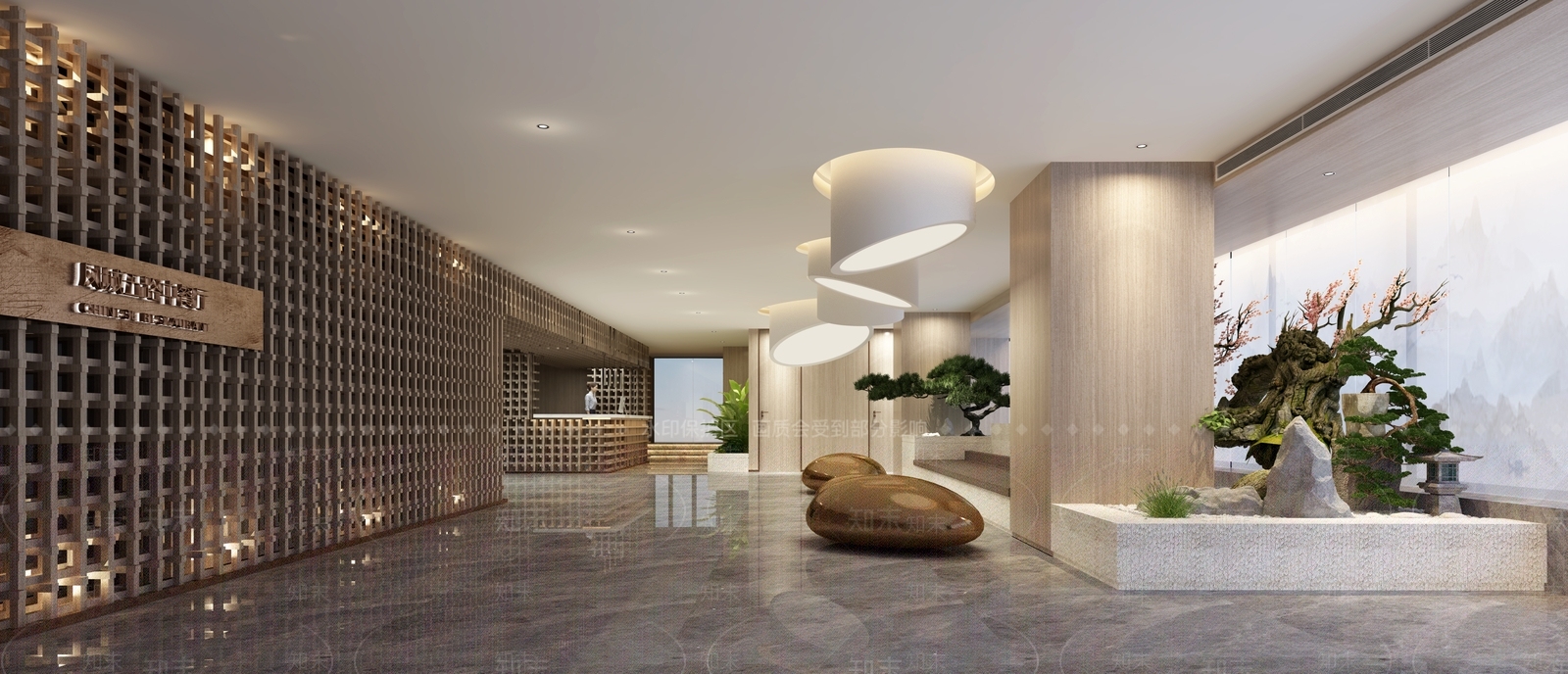 新中式中餐厅门厅3D模型下载【ID:1129165251】