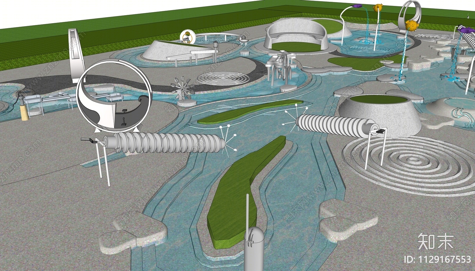 现代儿童戏水池SU模型下载【ID:1129167553】