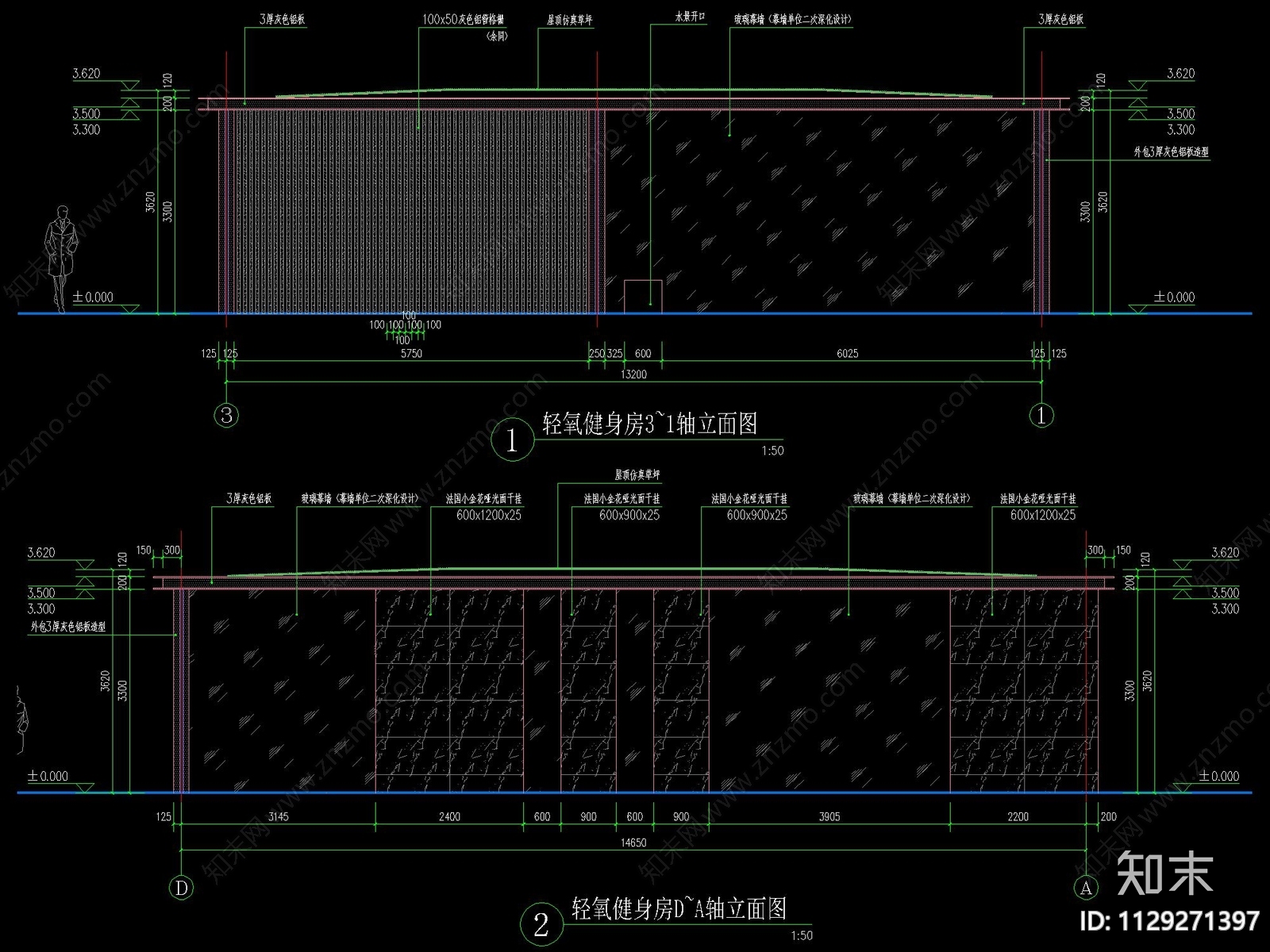 健身房立面详图cad施工图下载【ID:1129271397】