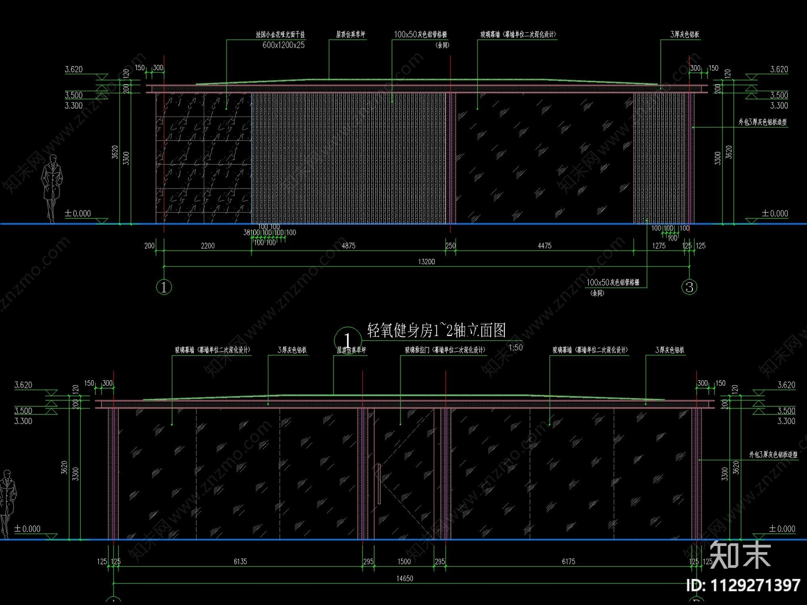 健身房立面详图cad施工图下载【ID:1129271397】