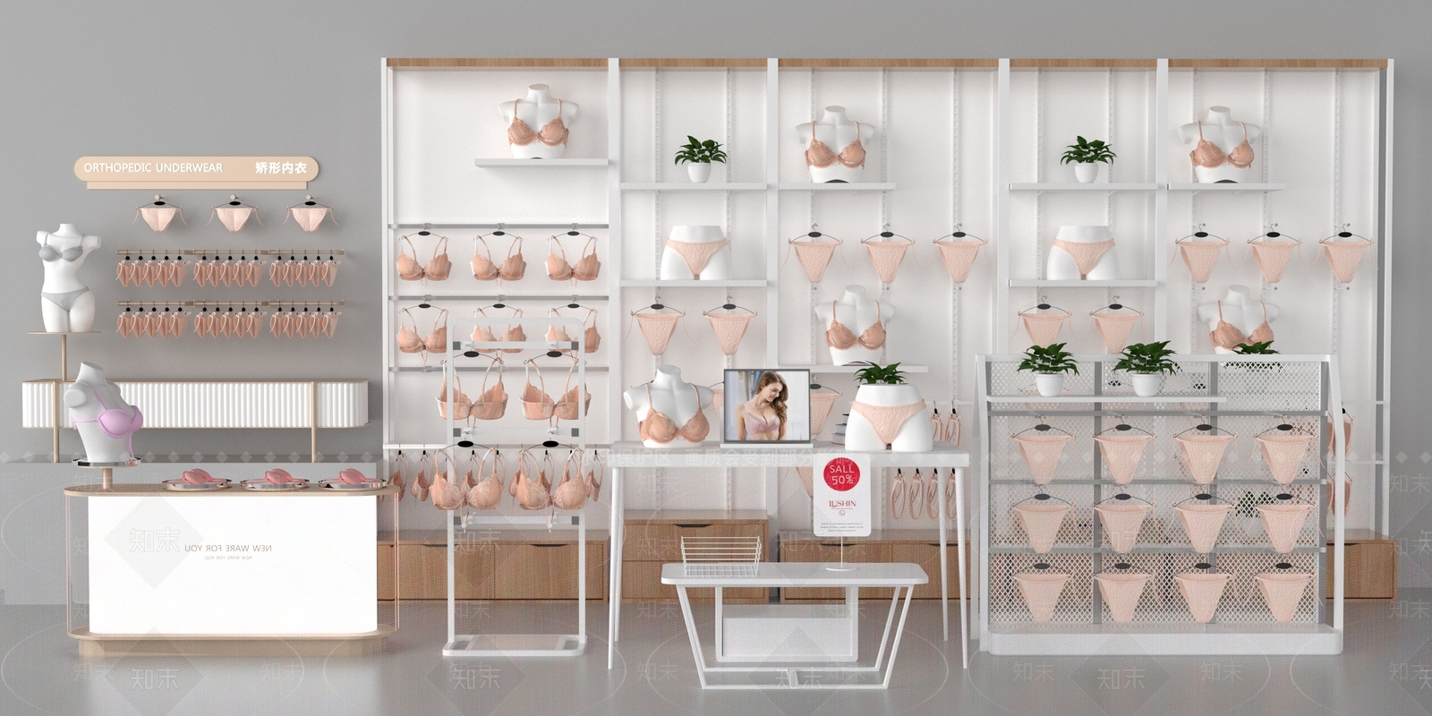 现代内衣店展示架3D模型下载【ID:1129179514】