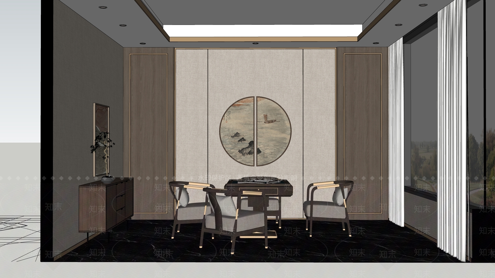 新中式麻将房SU模型下载【ID:1129186047】