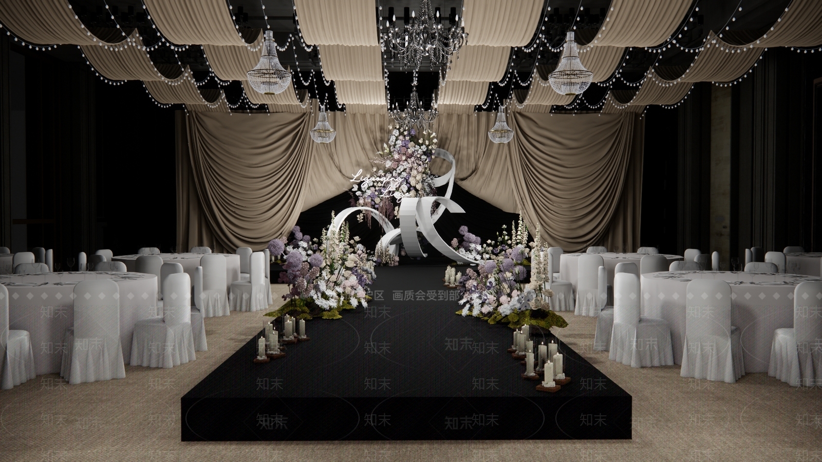 现代布幔婚礼酒店宴会厅SU模型下载【ID:1129196756】