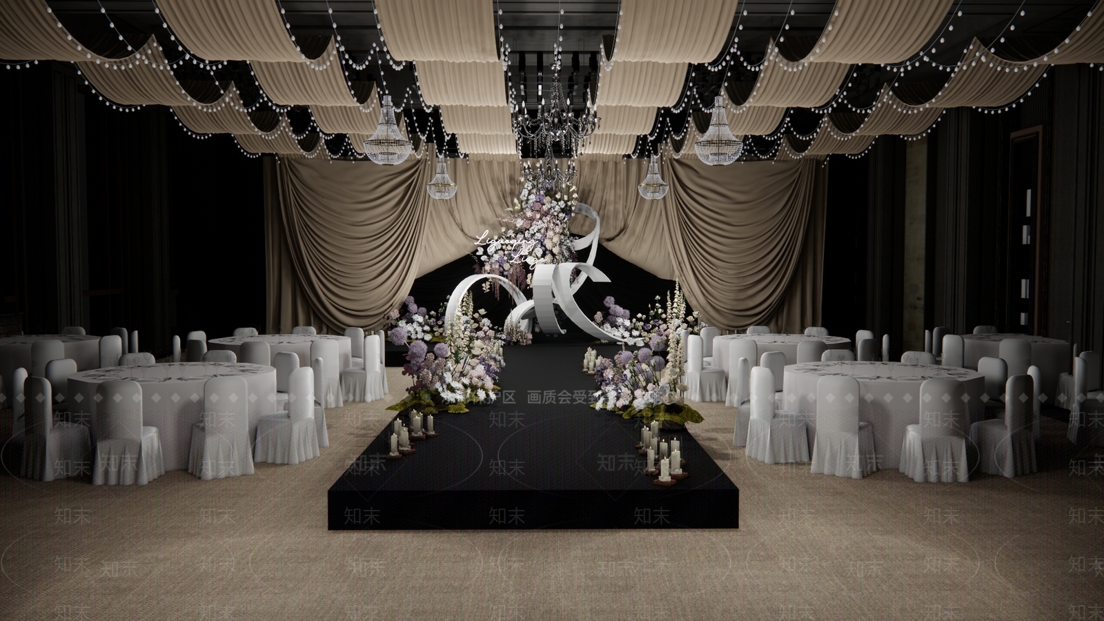 现代布幔婚礼酒店宴会厅SU模型下载【ID:1129196756】