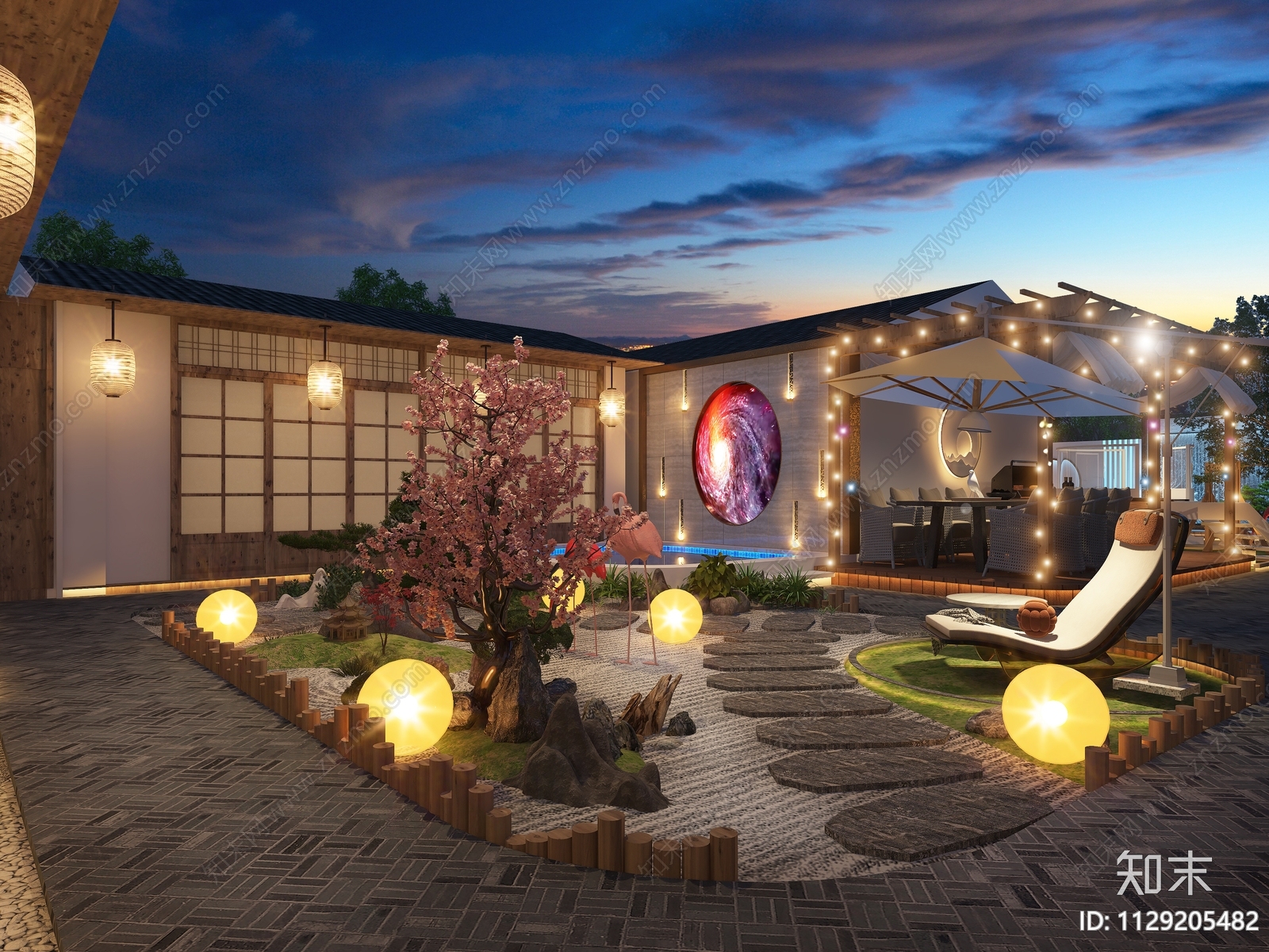 民宿整套效果图施工图下载【ID:1129205482】