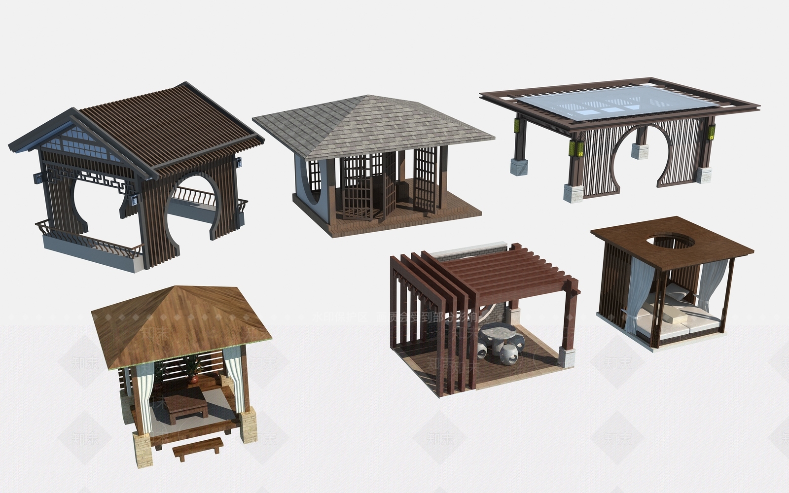 新中式廊架3D模型下载【ID:1129219425】