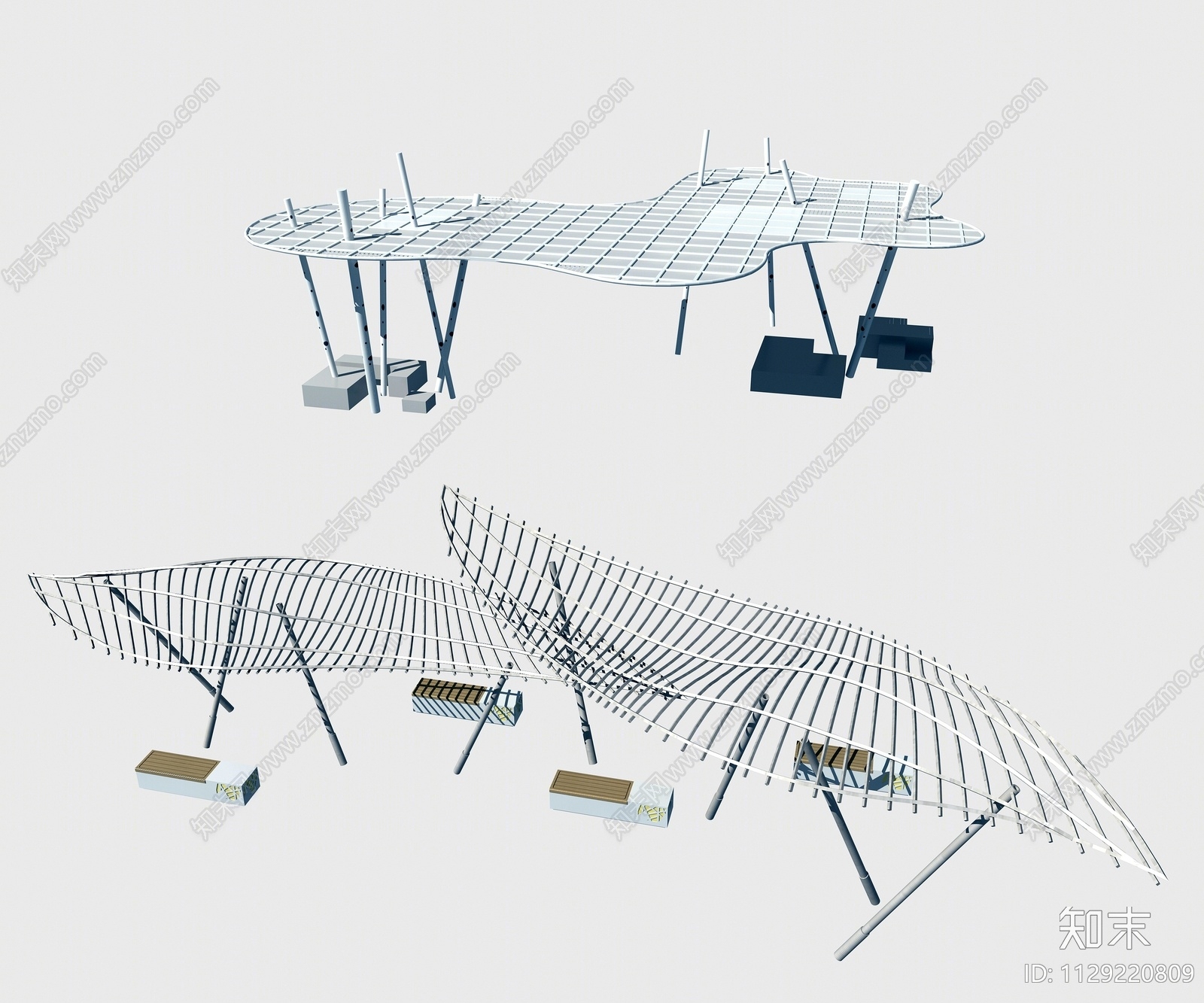 现代异形廊架3D模型下载【ID:1129220809】