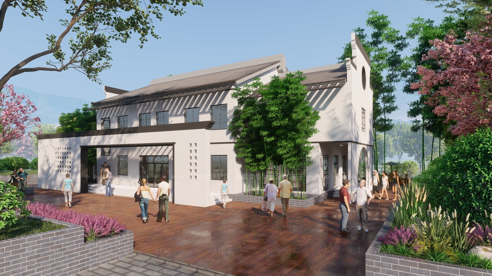 新中式民宿建筑SU模型下载【ID:1129223030】