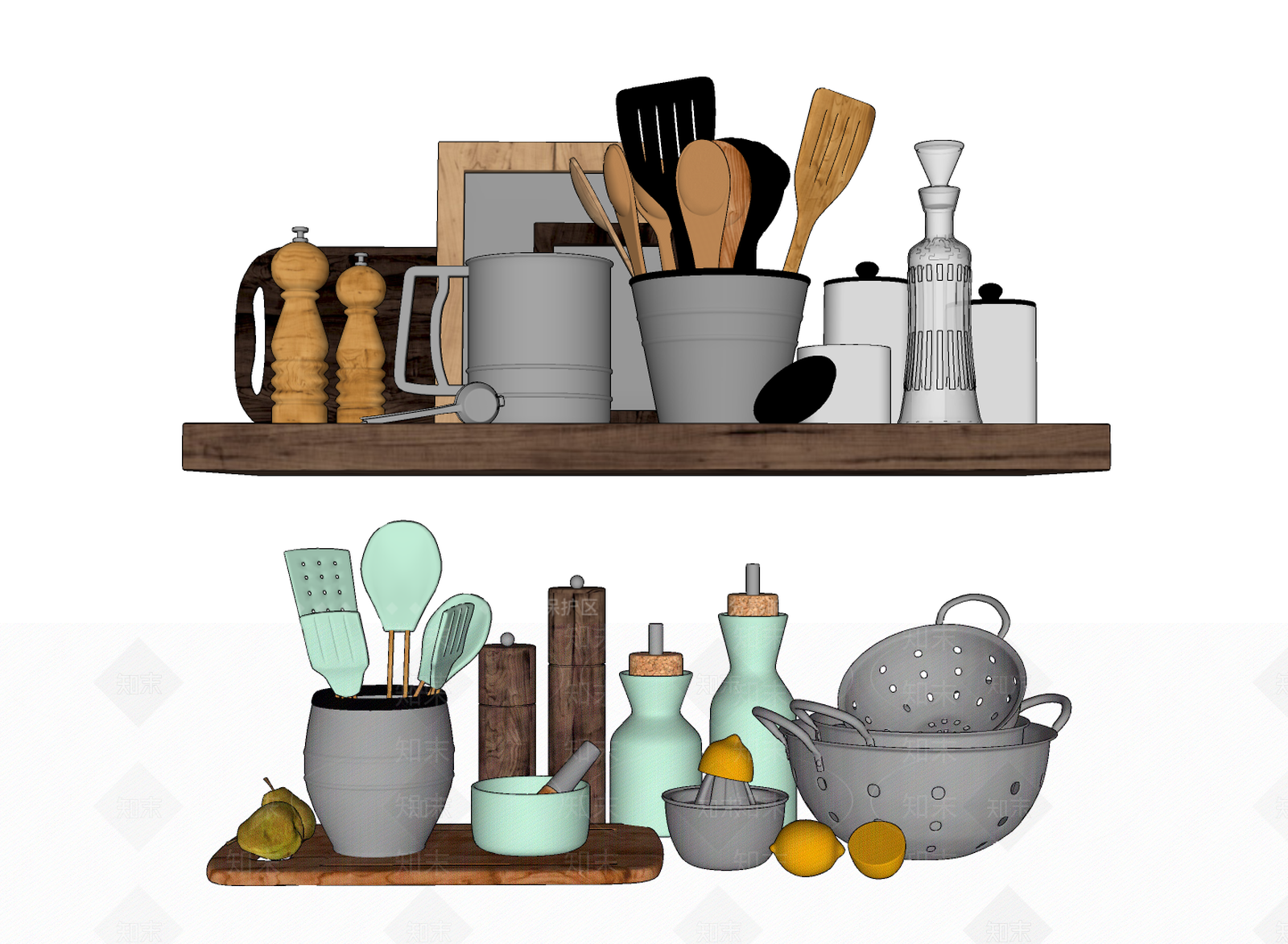 厨房用品组合SU模型下载【ID:1129224217】