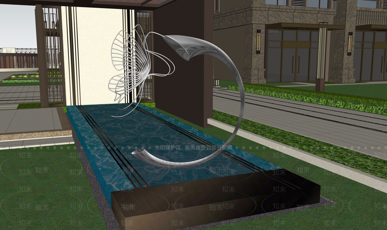 现代蝴蝶雕塑景观小品SU模型下载【ID:1129227073】