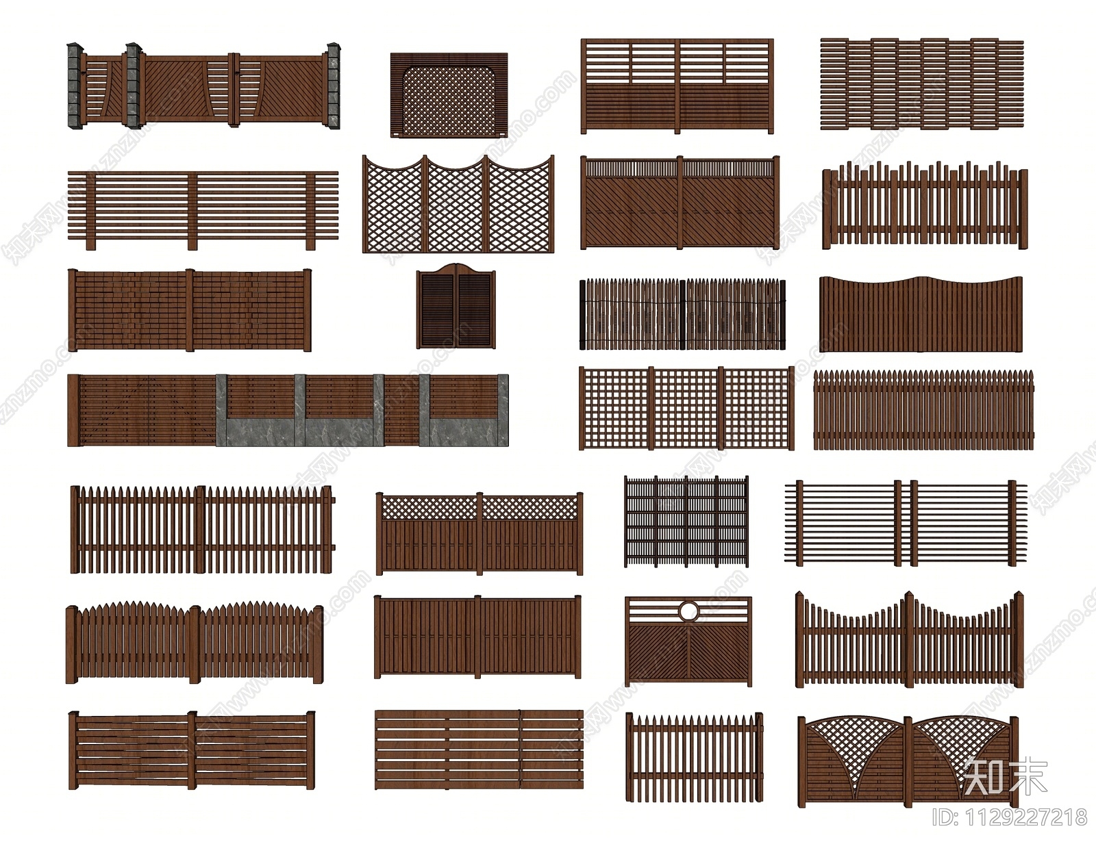 现代木质围栏护栏SU模型下载【ID:1129227218】