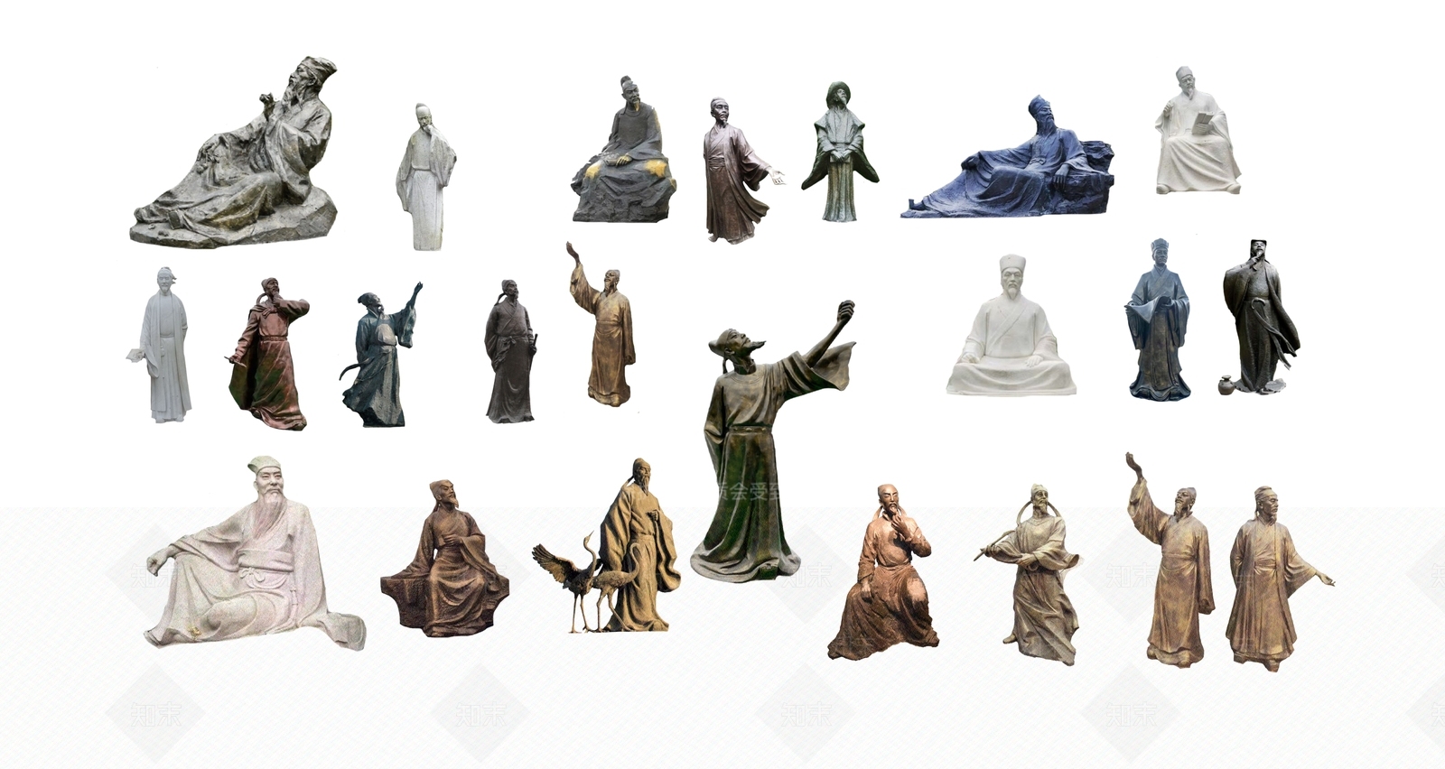 2D中式人物雕塑SU模型下载【ID:1129238973】