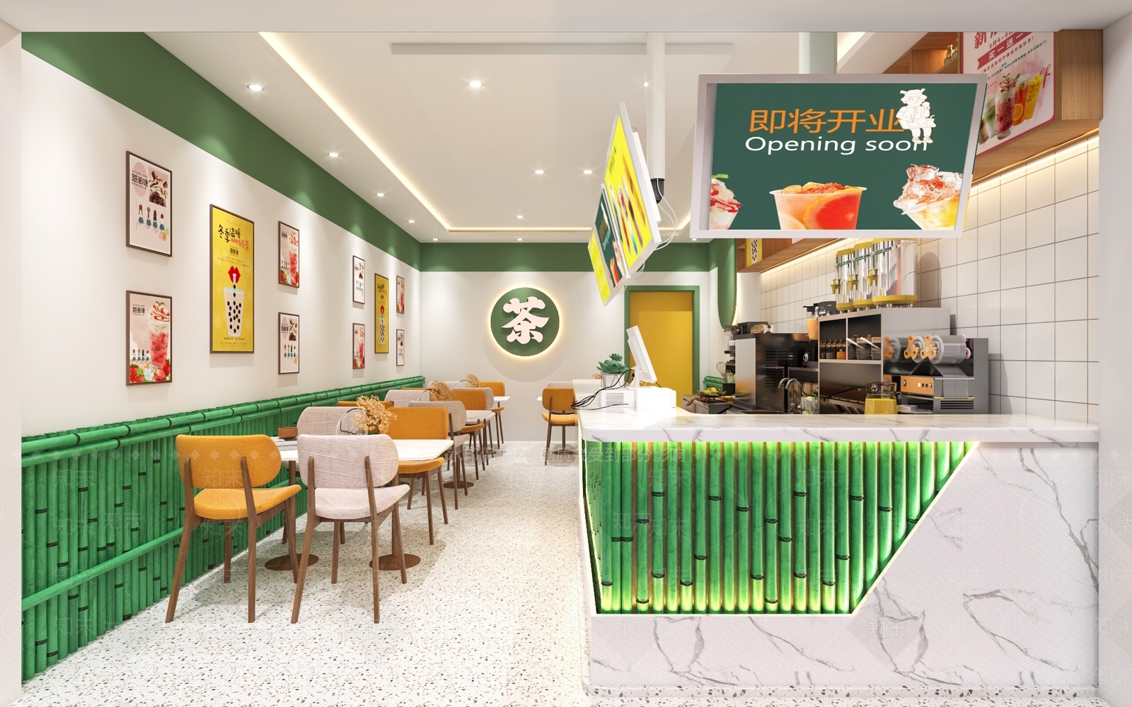 现代田园奶茶店3D模型下载【ID:1129240140】