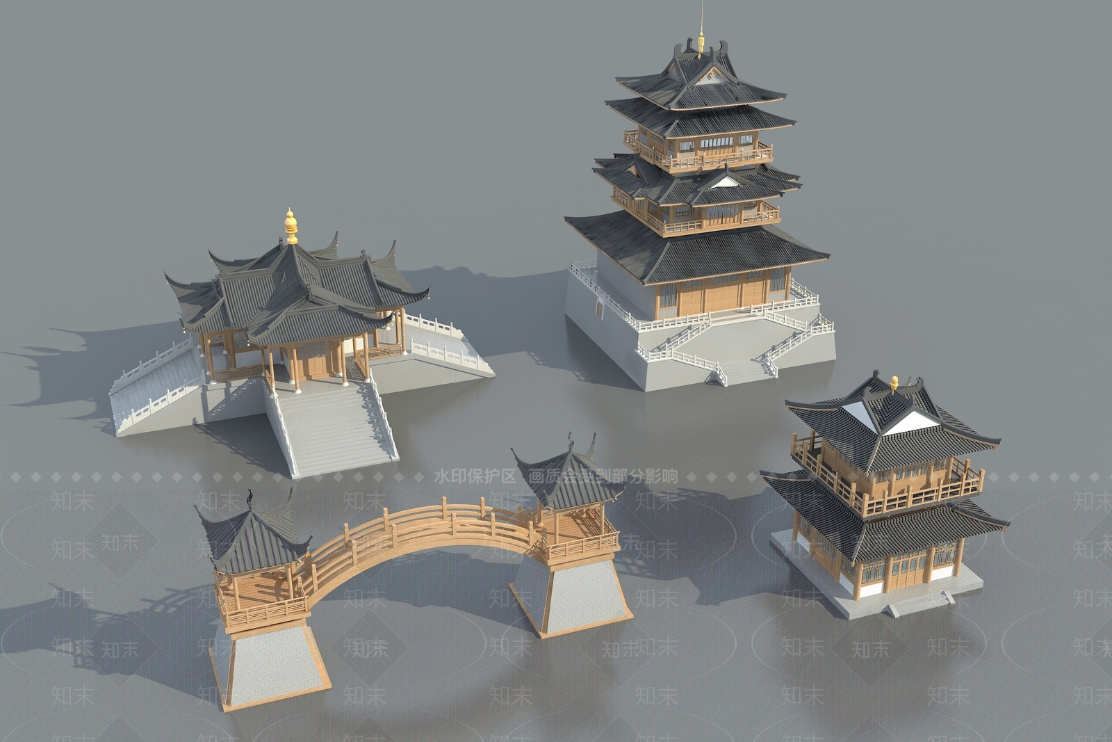 中式古建塔楼3D模型下载【ID:1129241541】