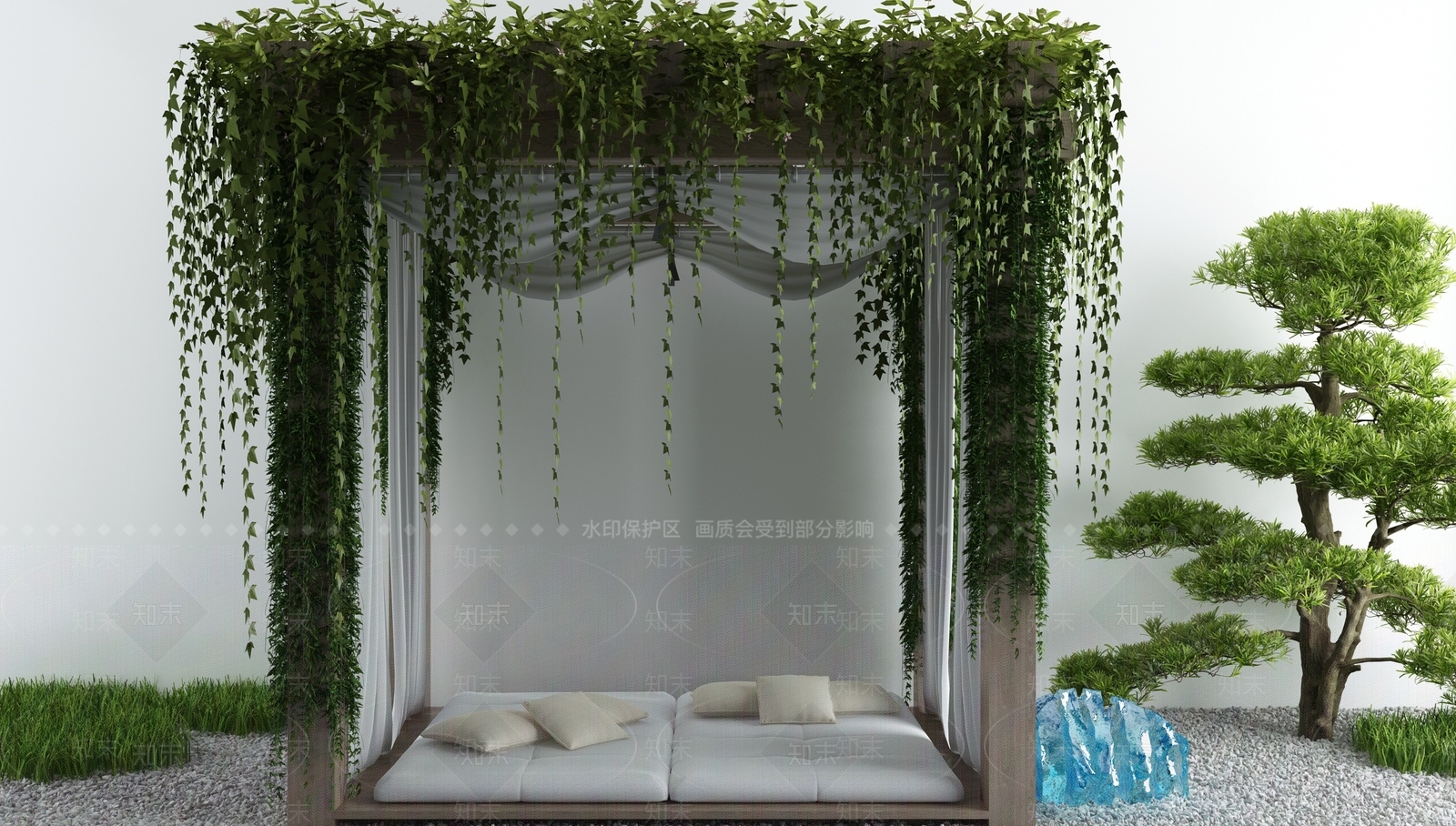 新中式廊架3D模型下载【ID:1129243054】