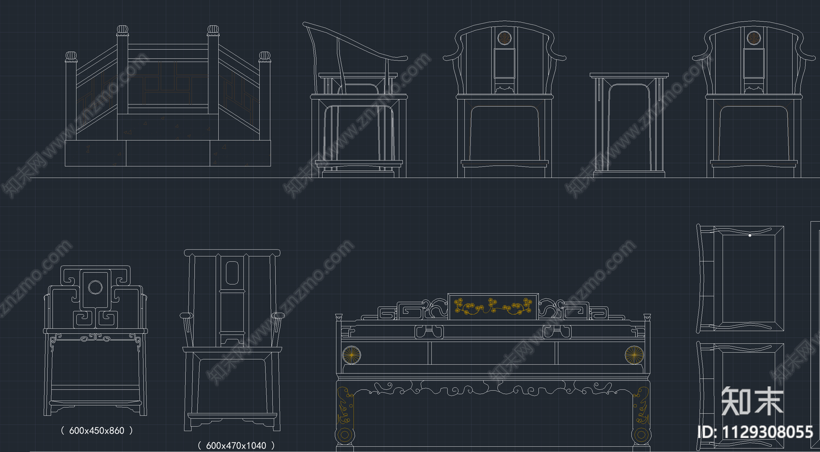 中式古典家具cad施工图下载【ID:1129308055】
