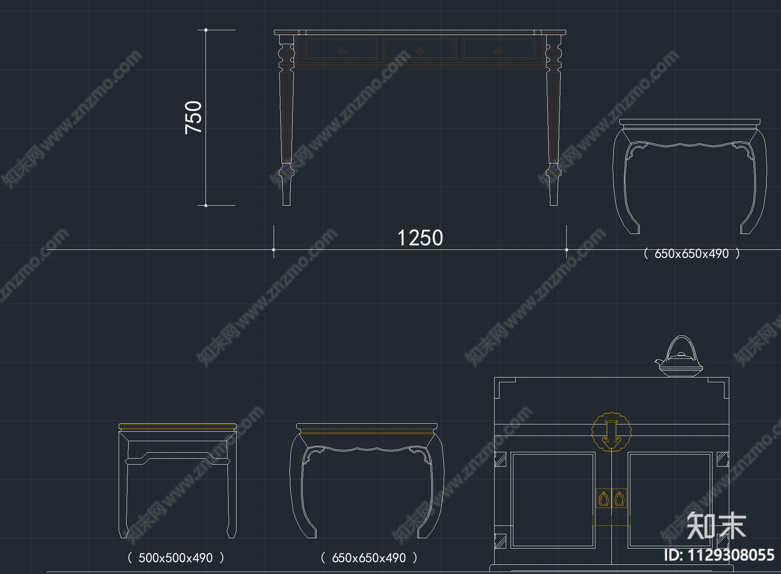 中式古典家具cad施工图下载【ID:1129308055】