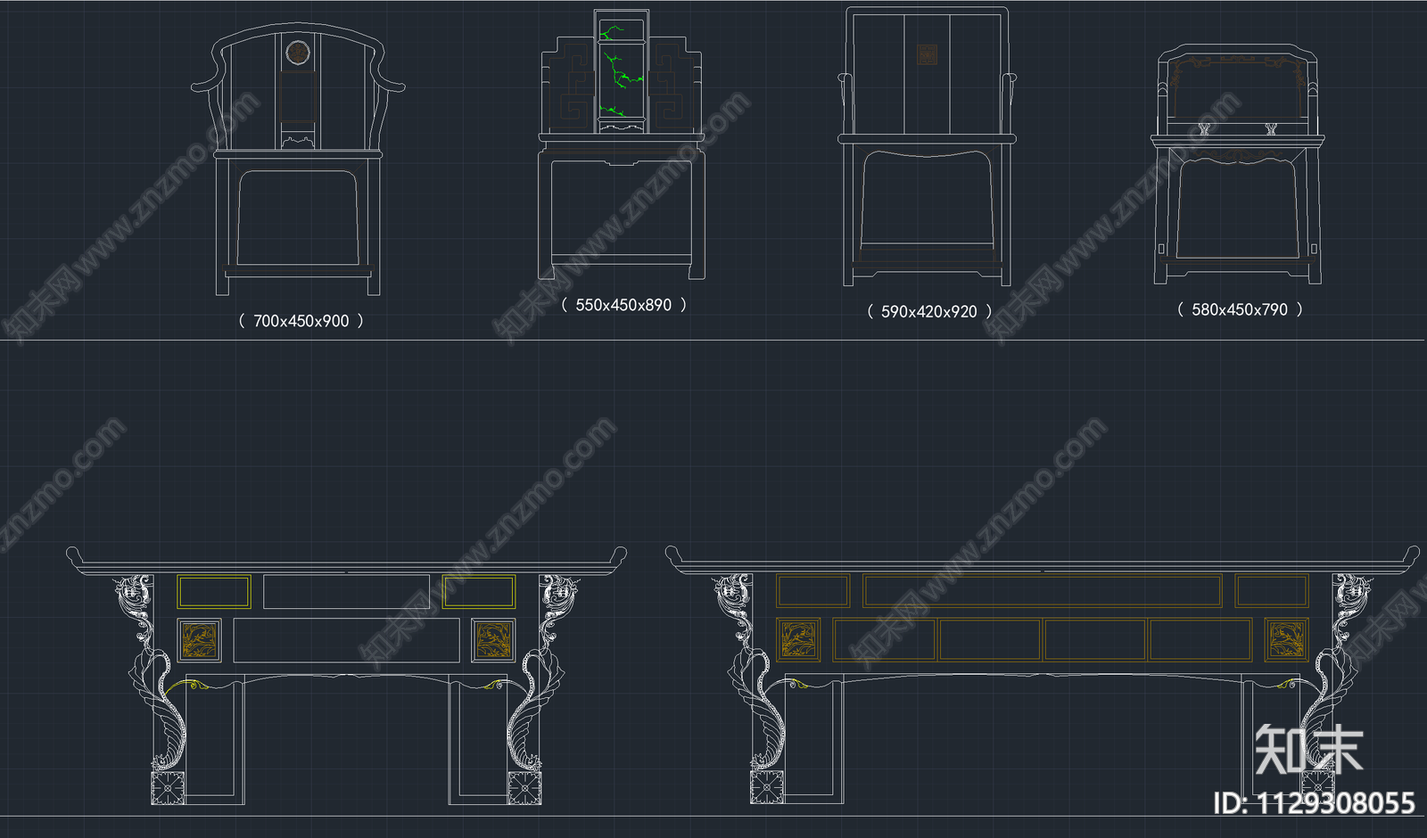 中式古典家具cad施工图下载【ID:1129308055】