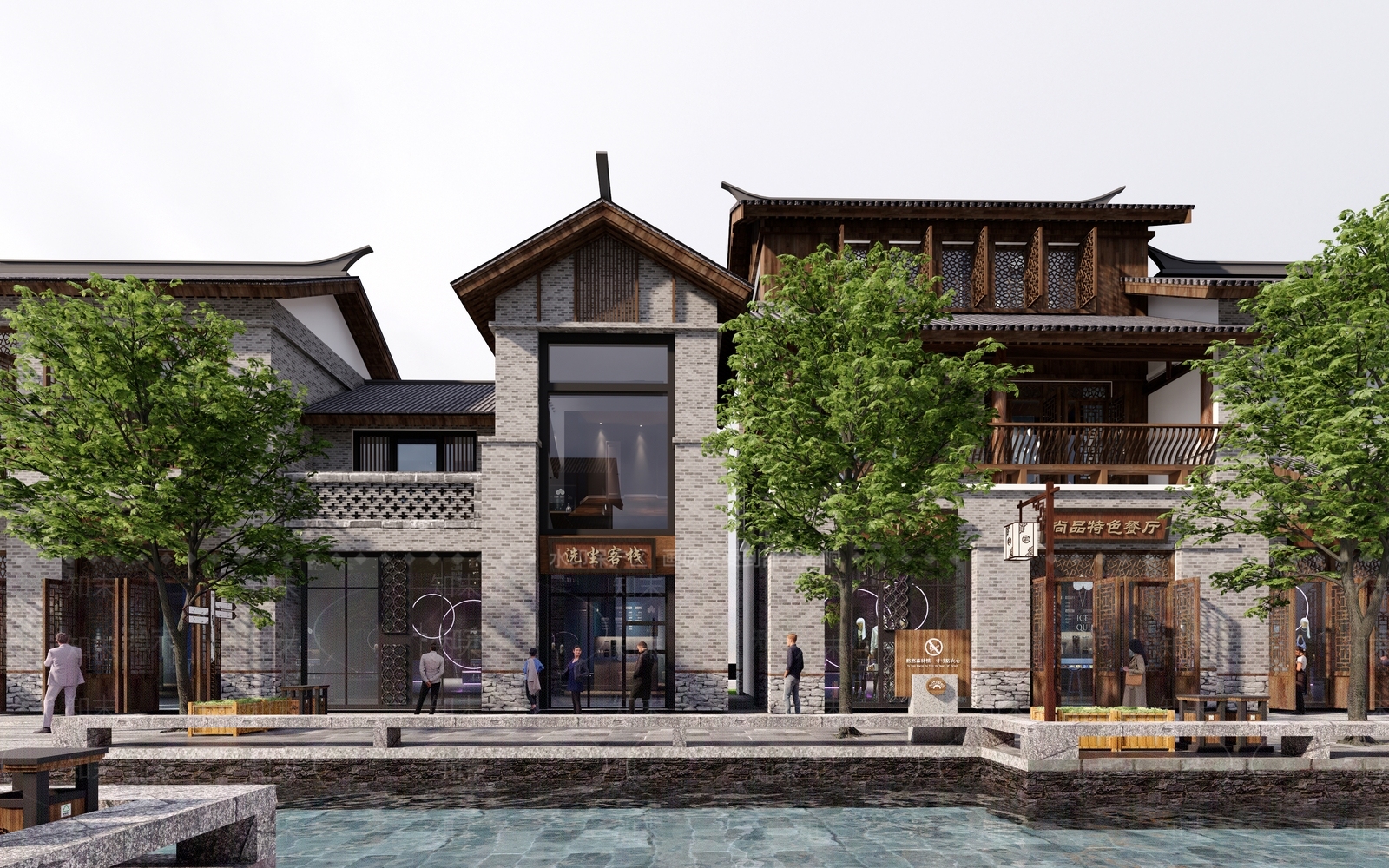中式滨水特色商业街SU模型下载【ID:1129247609】_知末su模型网