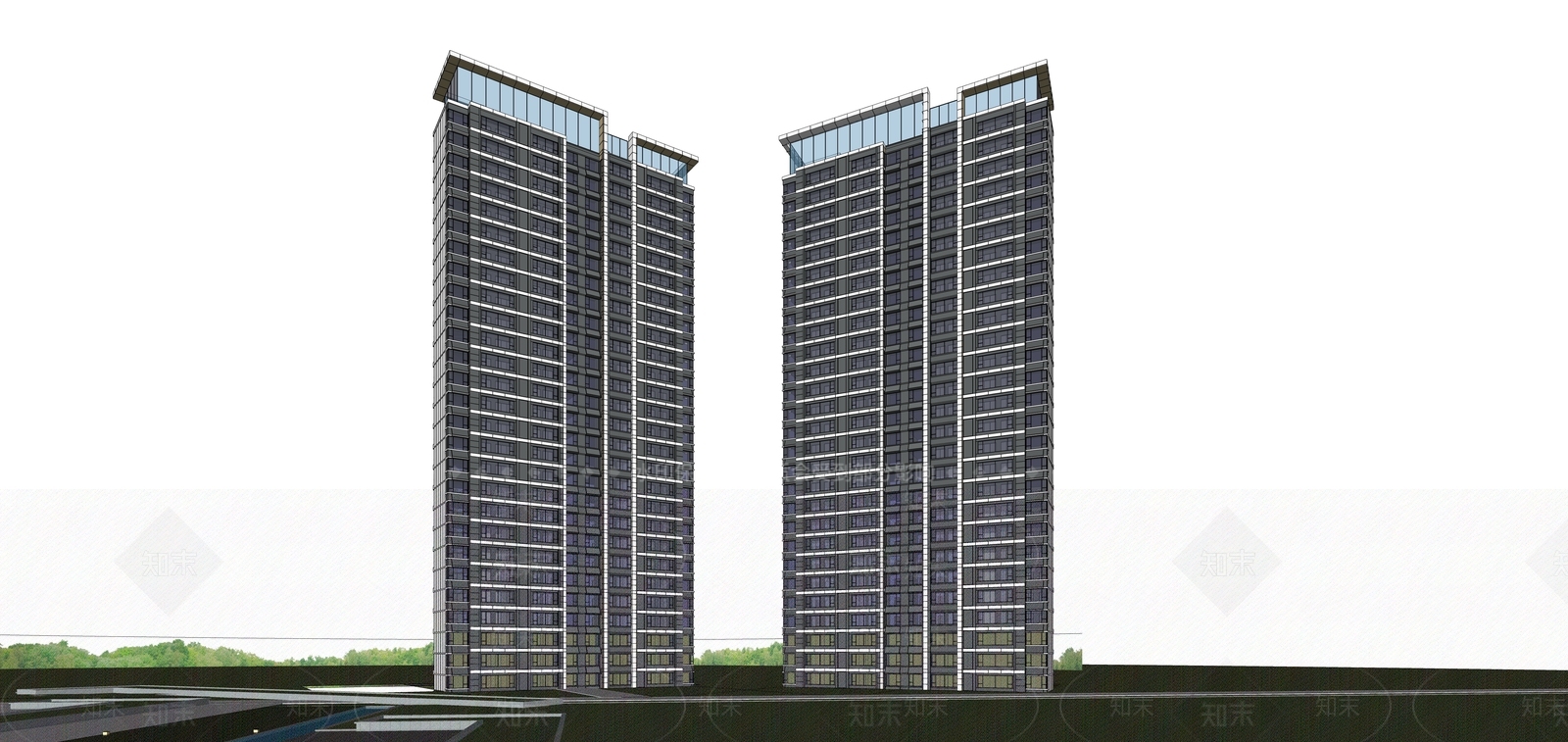 现代高层住宅SU模型下载【ID:1129257310】