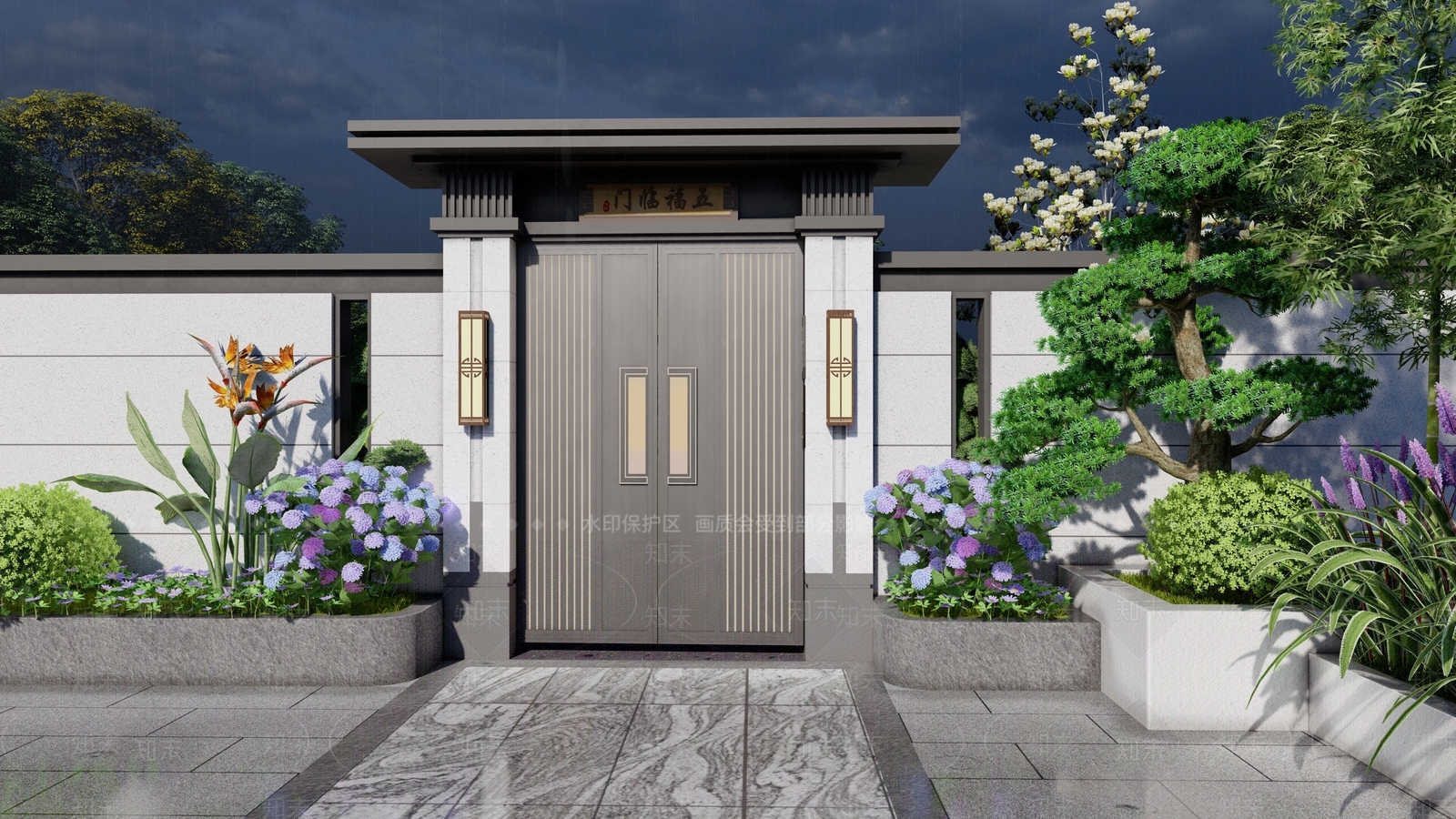 新中式庭院门SU模型下载【ID:1129259040】