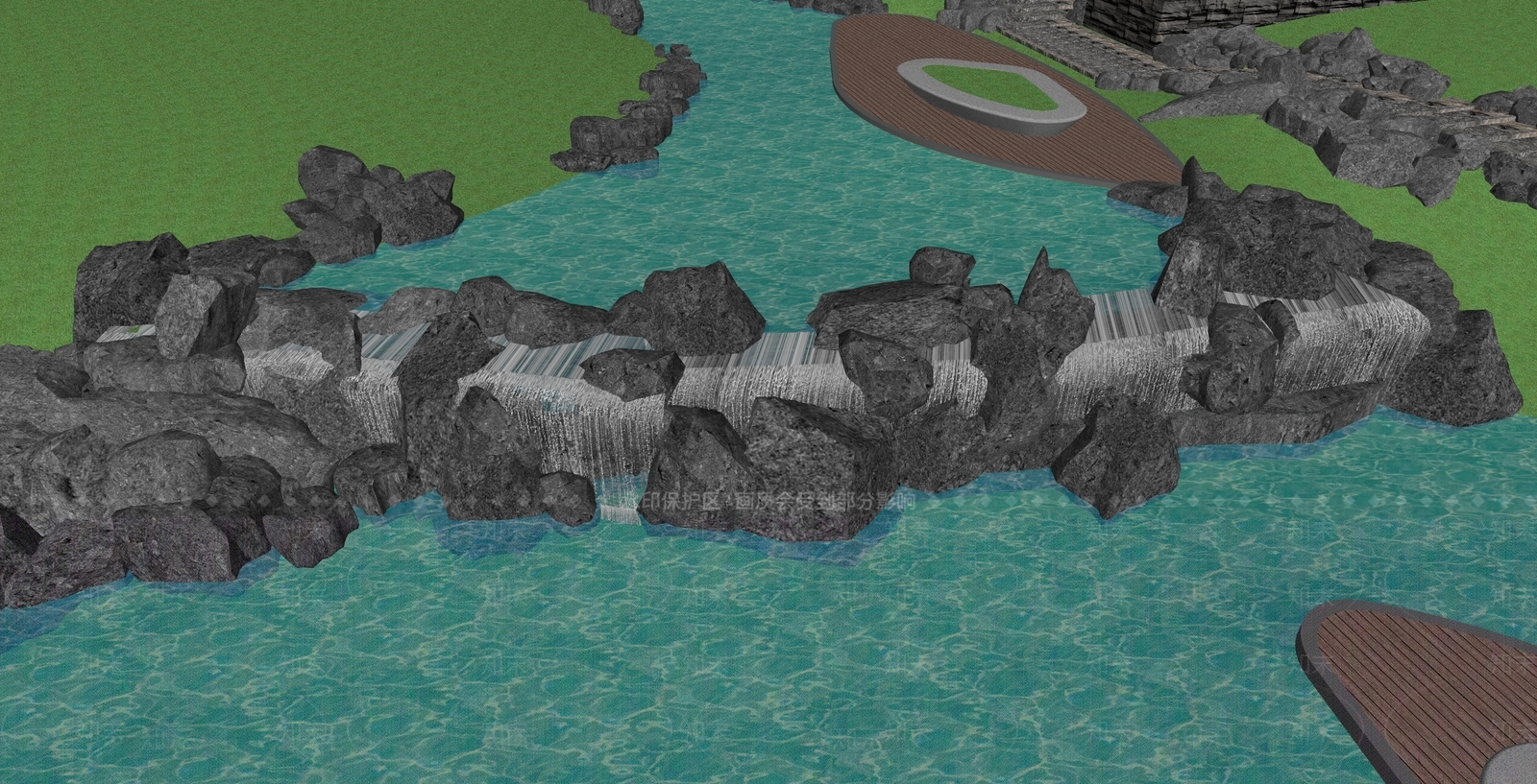 现代跌水水景SU模型下载【ID:1129263368】