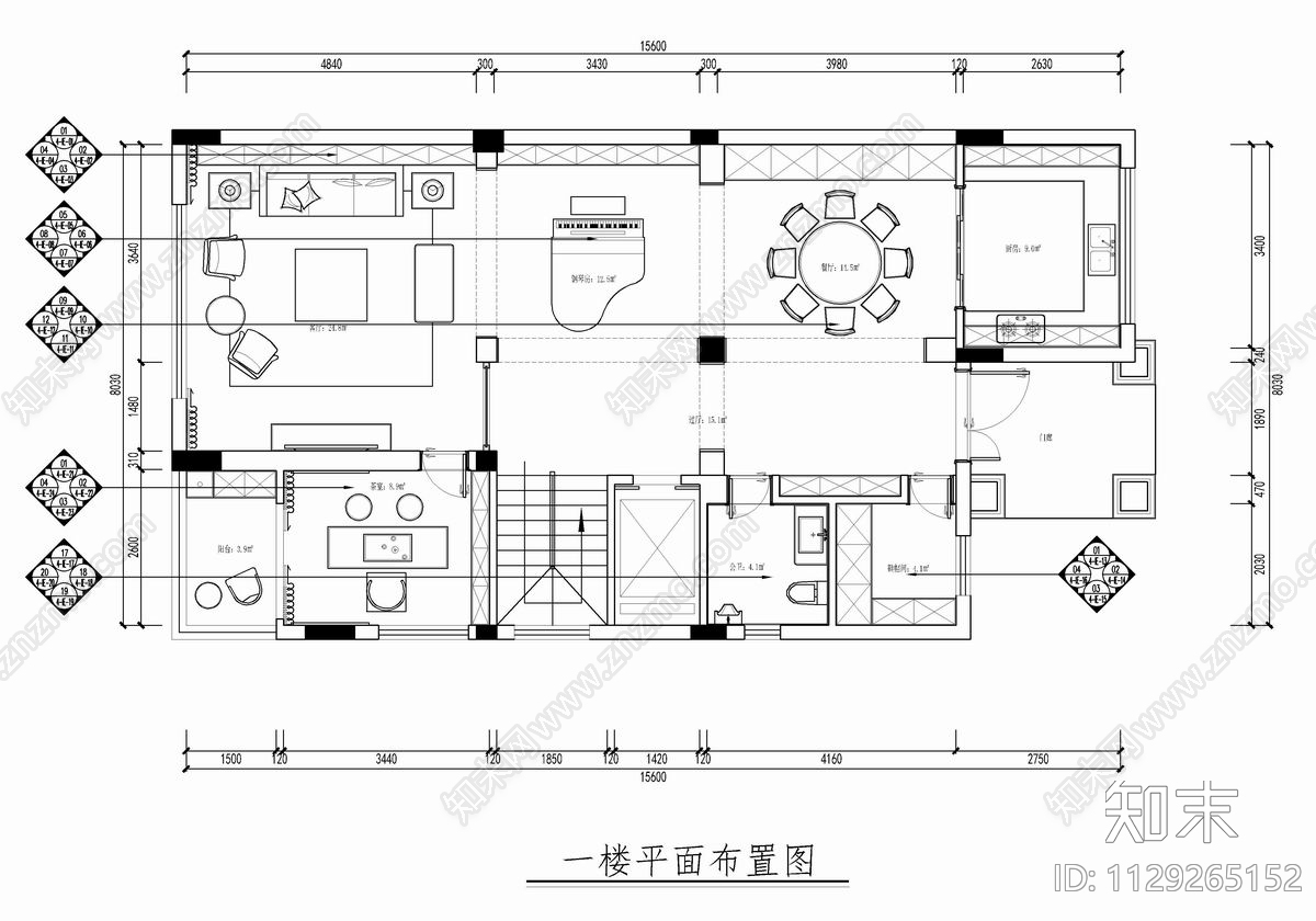 五层别墅cad施工图下载【ID:1129265152】