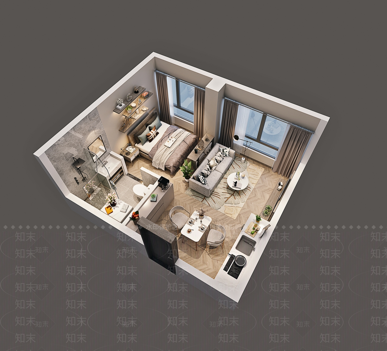 现代公寓鸟瞰图3D模型下载【ID:1129265349】